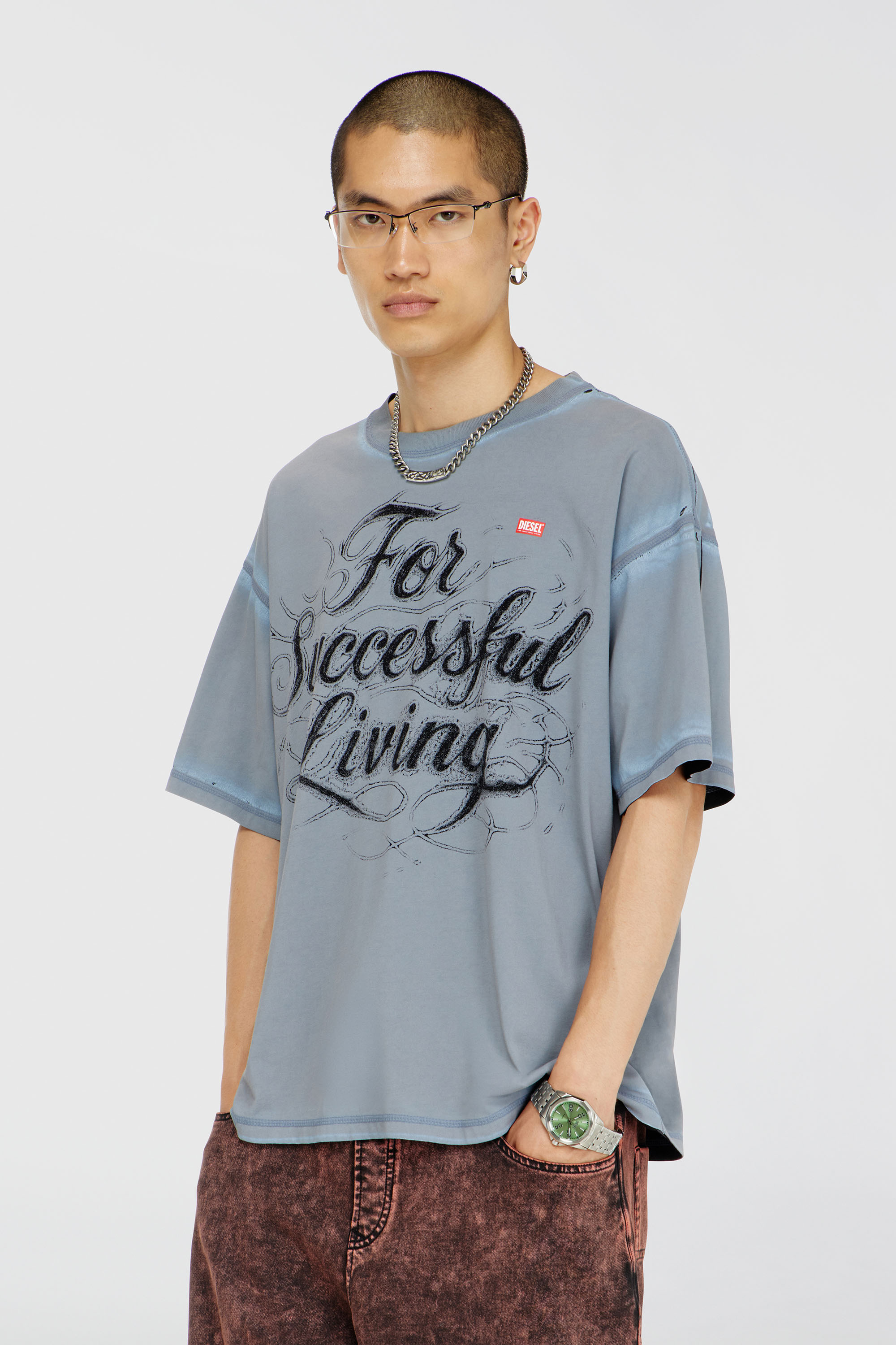 Diesel - T-BOXT-AA8, Man's T-shirt with For Successful Living print in Grey - 3