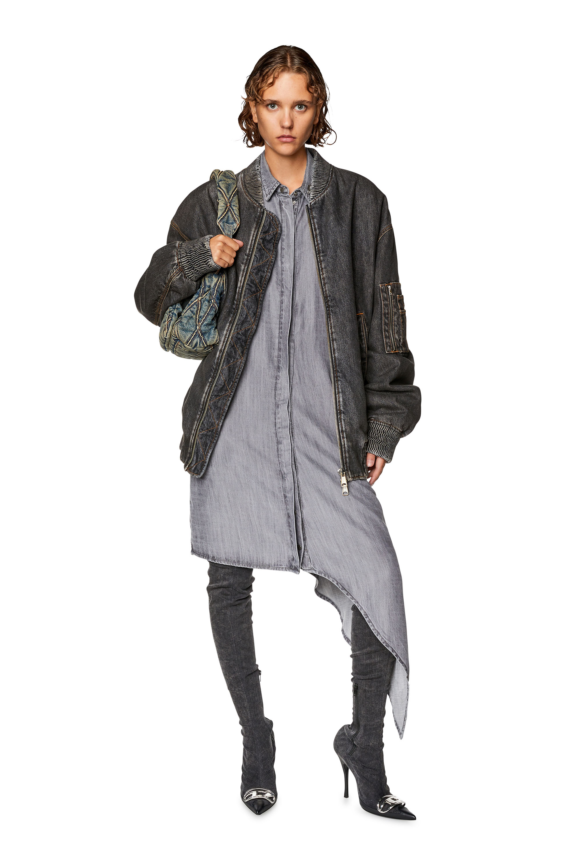 Diesel - DE-TRISS, Vestido camisero de denim ligero Mujer in Gris - 1