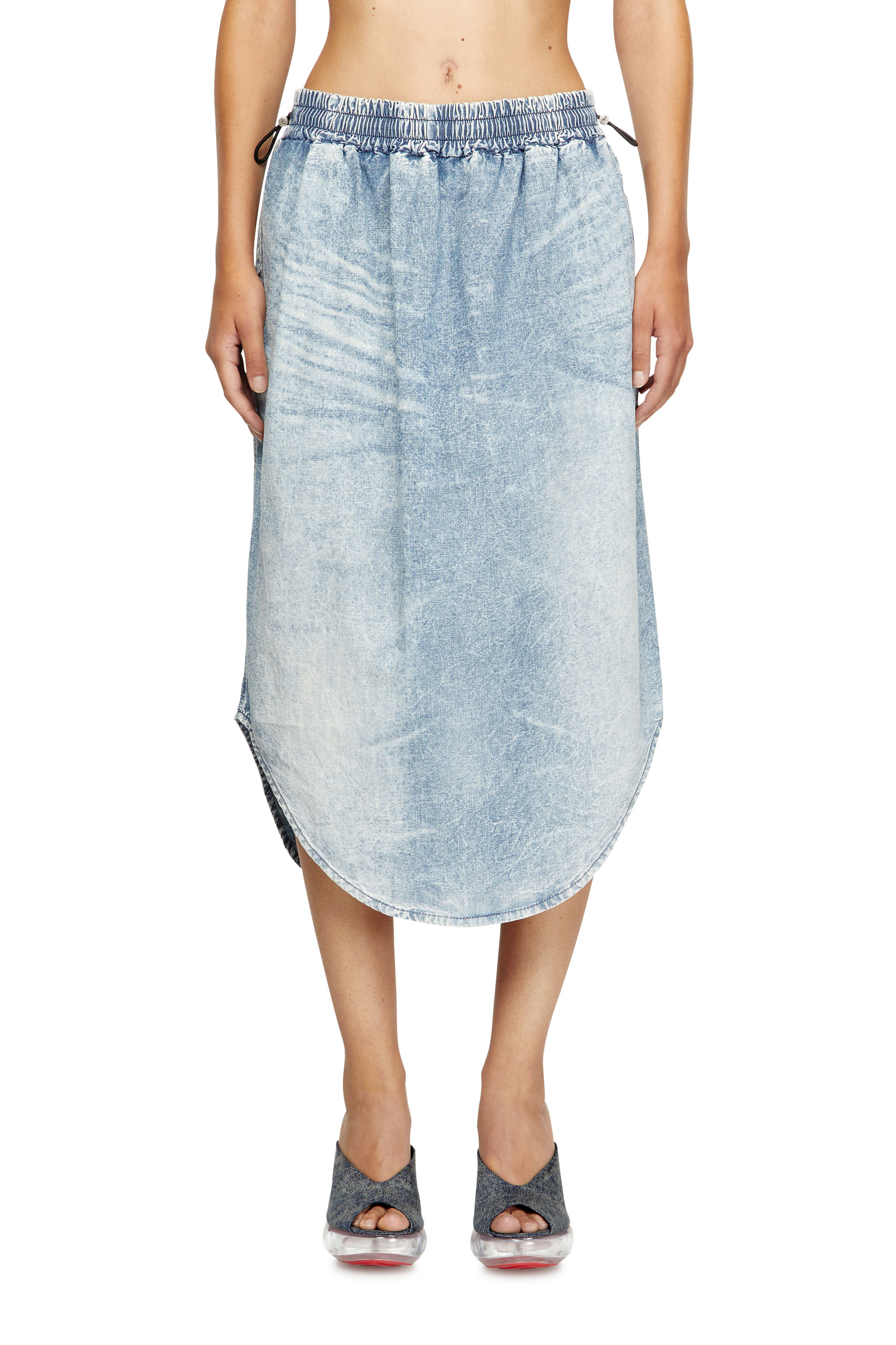 Diesel - DE-ASHLEY-S, Woman's Midi skirt in marbled denim in Light Blue - 1