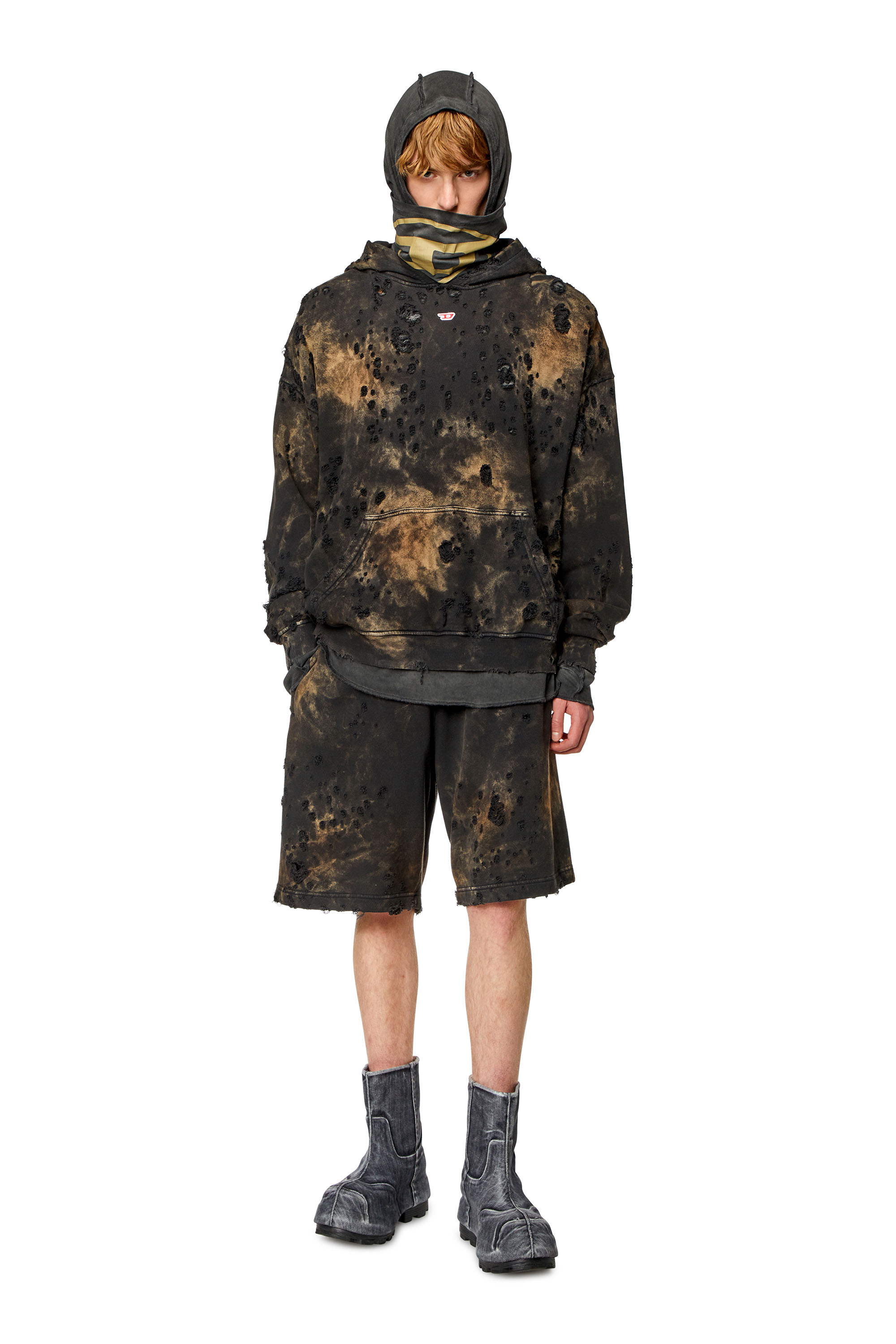 Diesel - S-BOXT-HOOD-N9, Sweat-shirt &agrave; capuche destroy effet marbr&eacute; Homme in Polychrome - 1