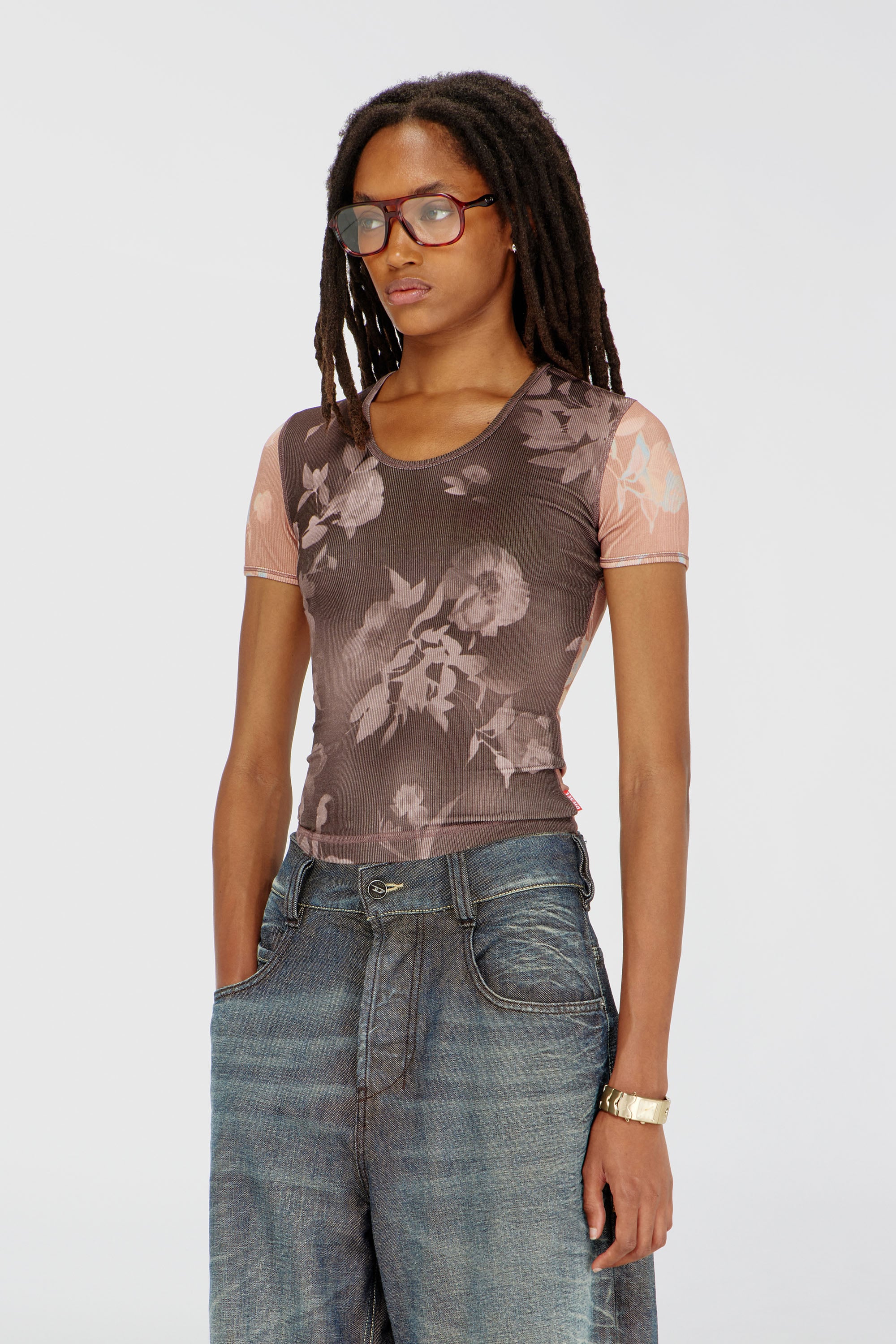 Diesel - T-ELENEWU, Top en jersey c&ocirc;tel&eacute; &agrave; motif floral Femme in Polychrome - 3