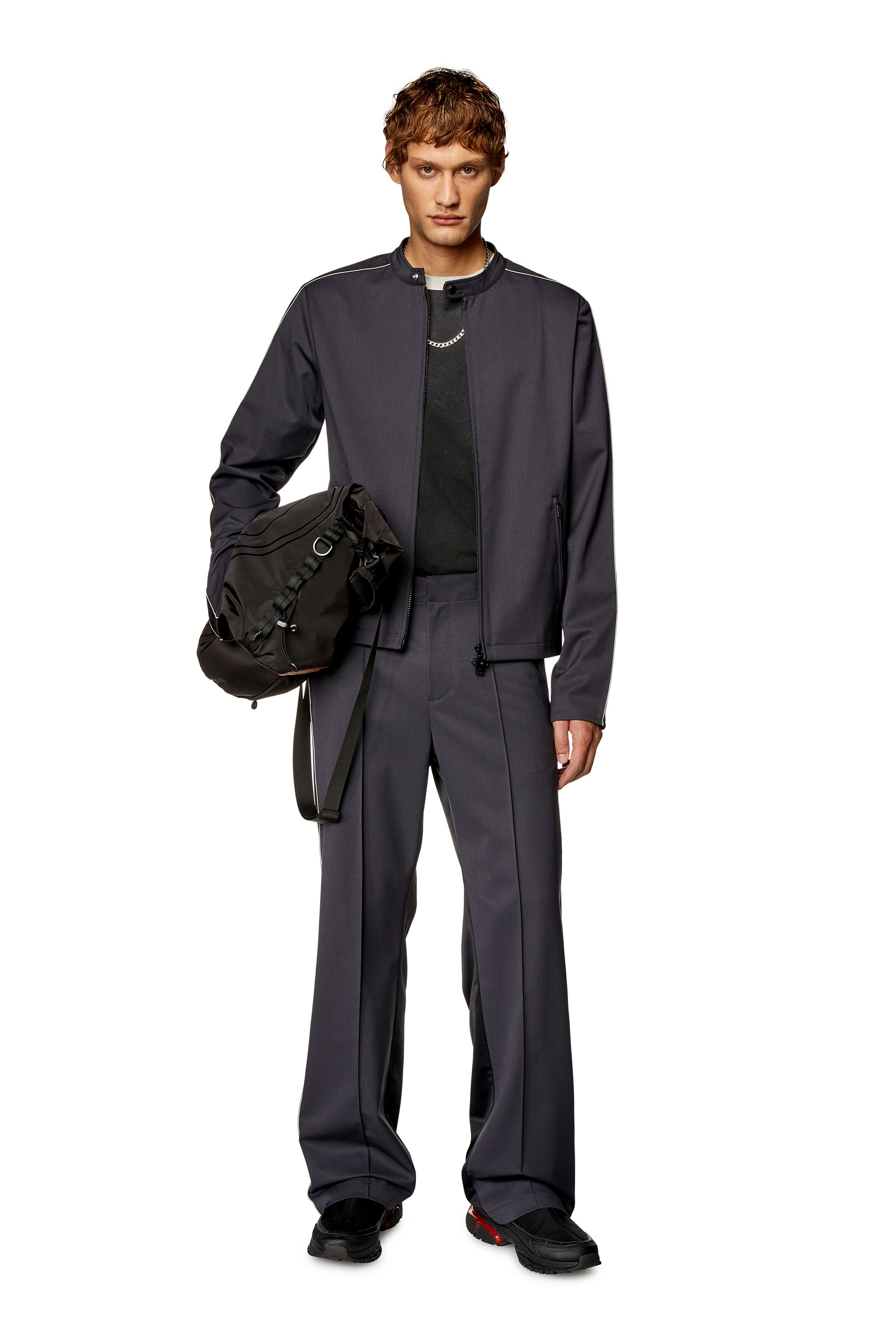Diesel - J-DEVLIN, Man's Biker jacket in cool wool and tech jersey in Black/Grey - 1