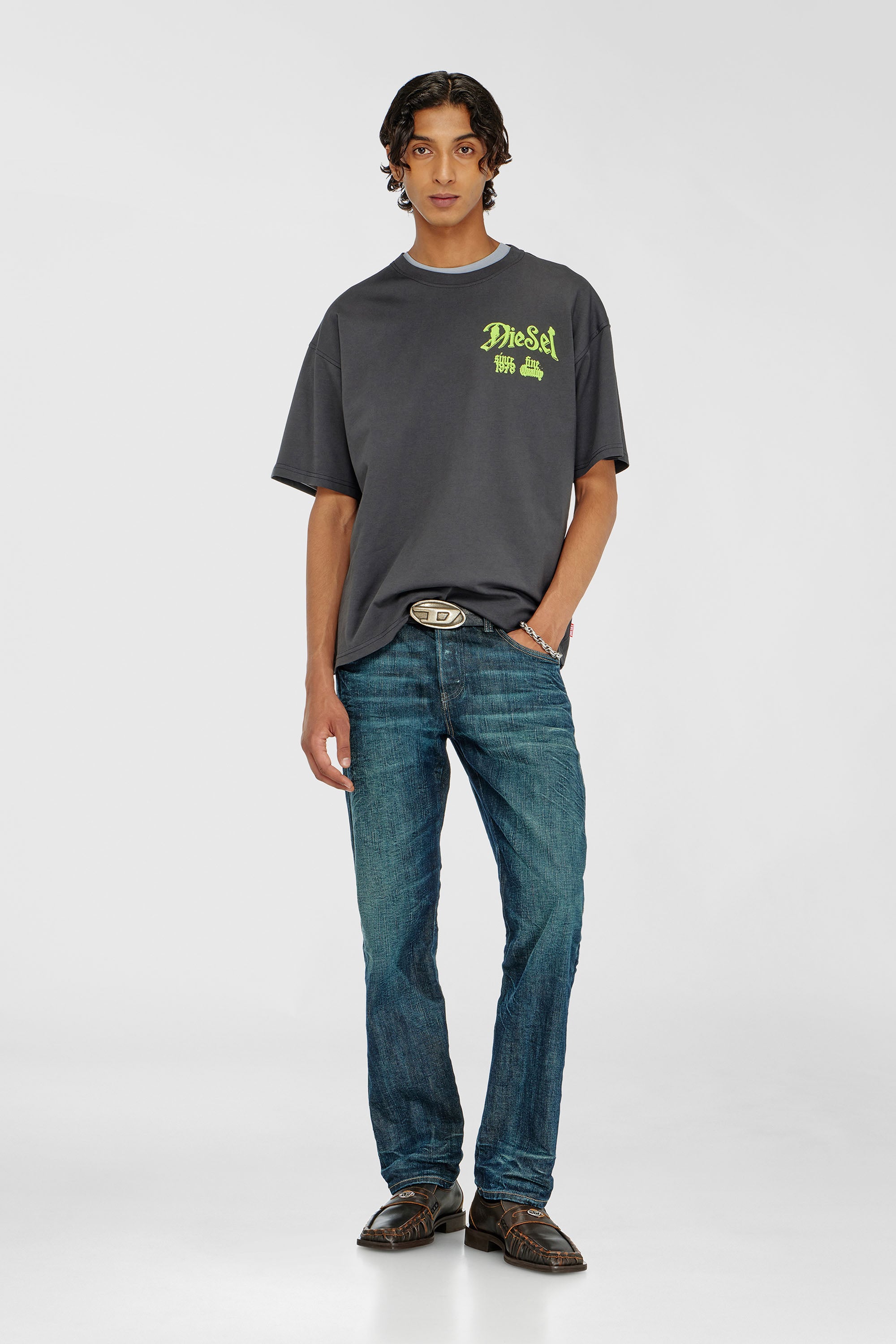 Diesel - T-BOXT-AA2, Male's Cotton T-shirt with flock graphic in Dark Grey - 2