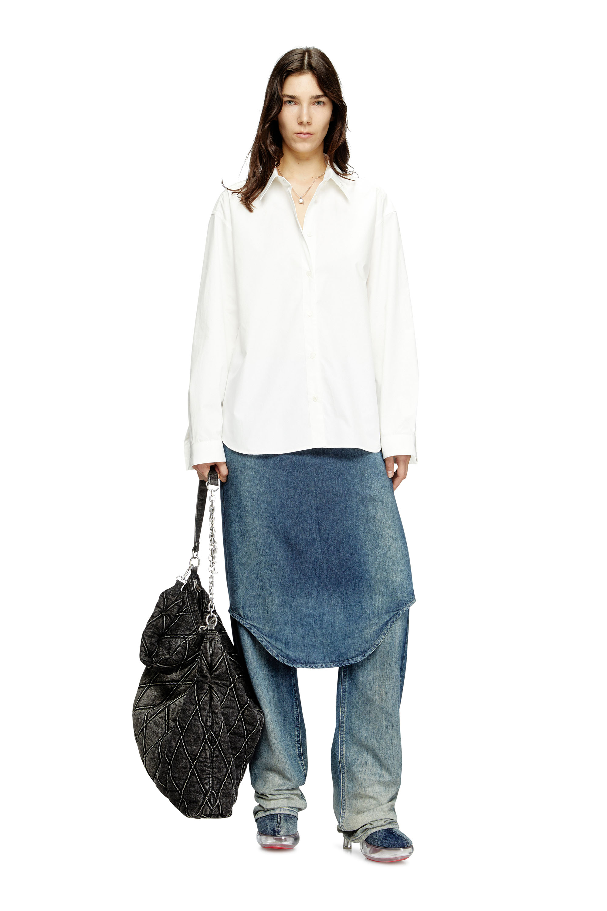 S-SIMPLY-C-WN-R1, White Diesel - S-SIMPLY-C-WN-R1, Female's Boyfriend shirt with Oval D in White - 1