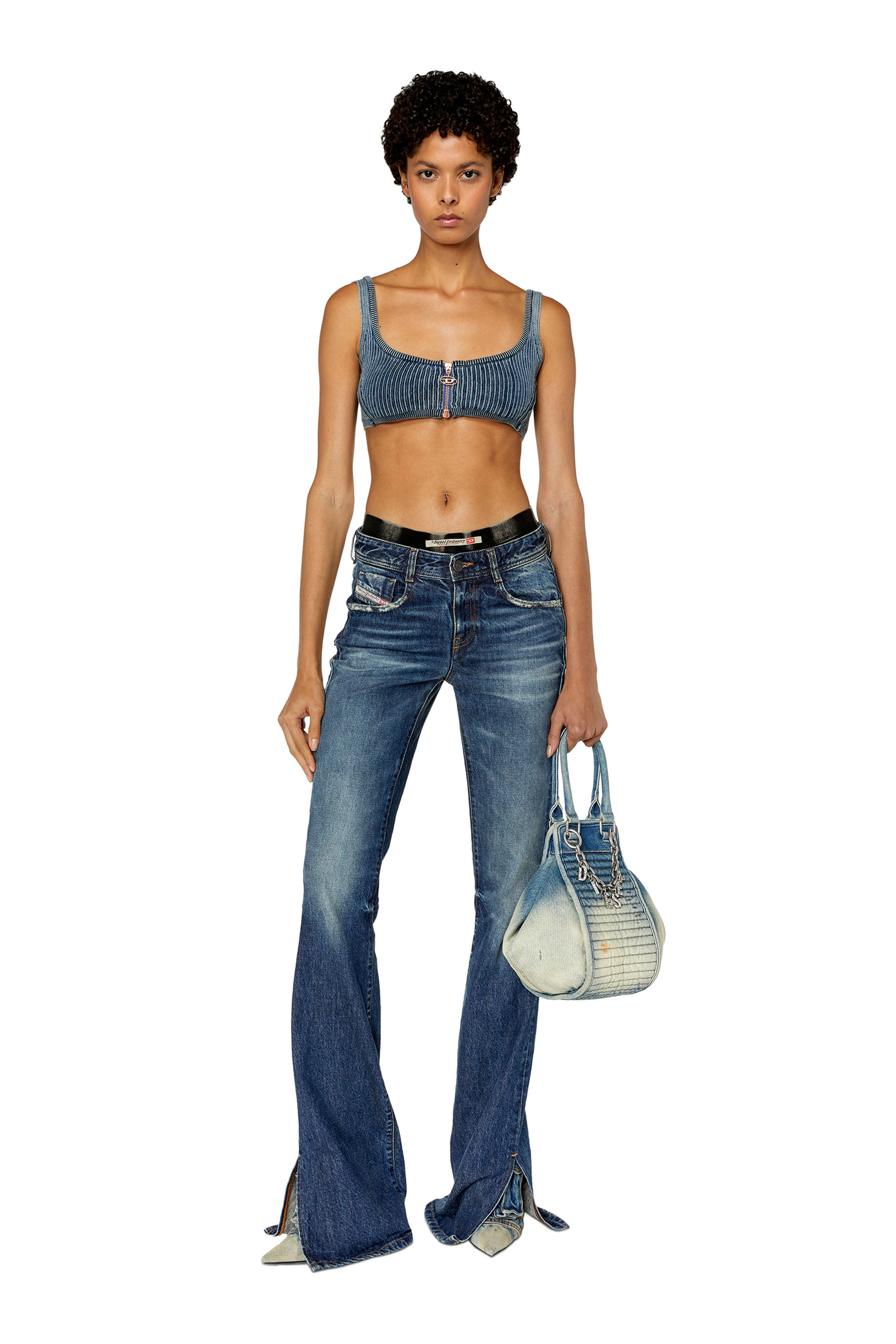 Diesel - M-ALTRE, Top cropped côtelé avec délavage héritage Femme in Bleu - 2