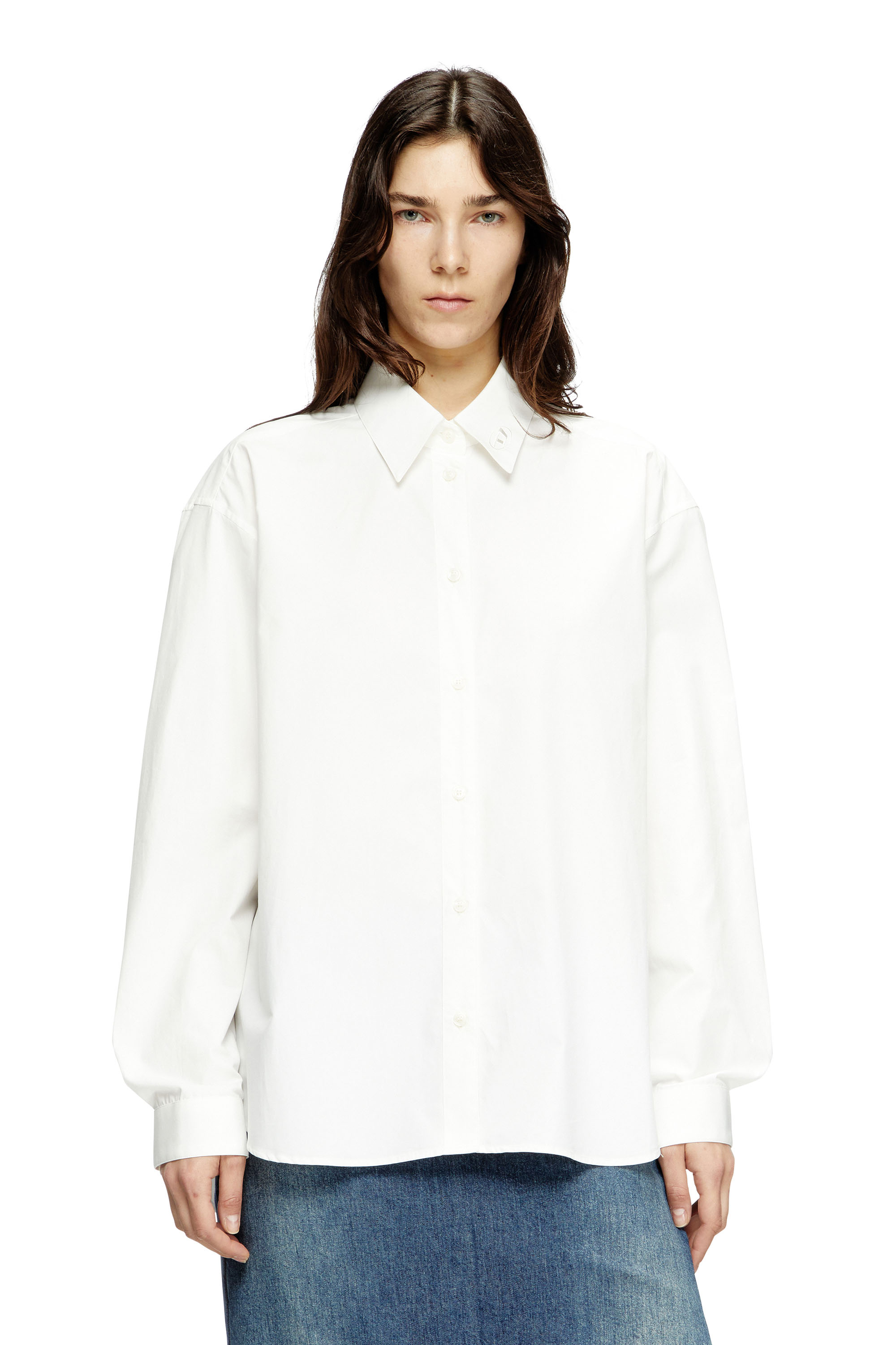 S-SIMPLY-C-WN-R1, White Diesel - S-SIMPLY-C-WN-R1, Female's Boyfriend shirt with Oval D in White - 3