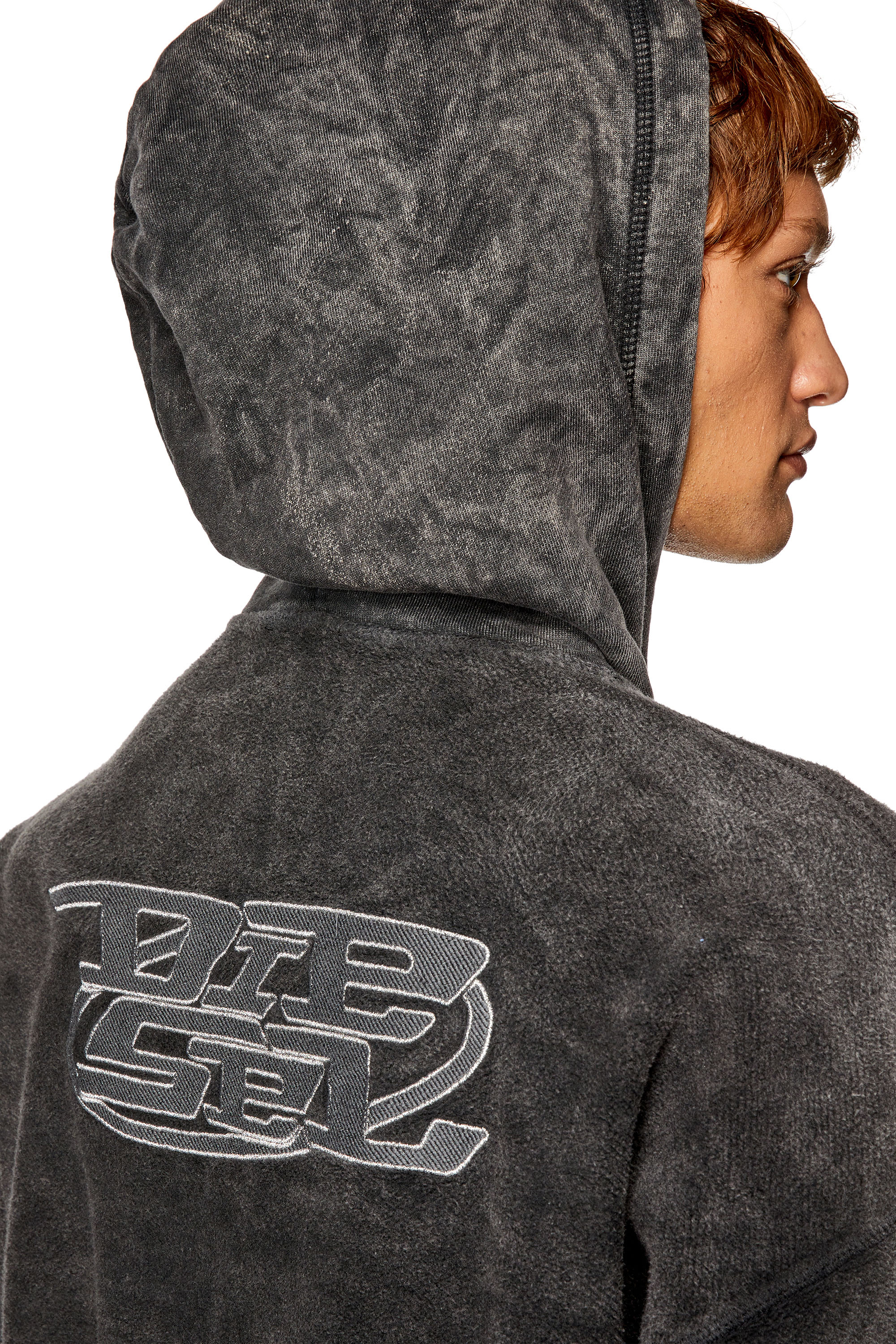 Diesel - S-ORS-HOOD-ZIP, Sudadera con capucha y cremallera de felpa boucl&eacute; con lavado tipo m&aacute;rmol Hombre in Negro - 5