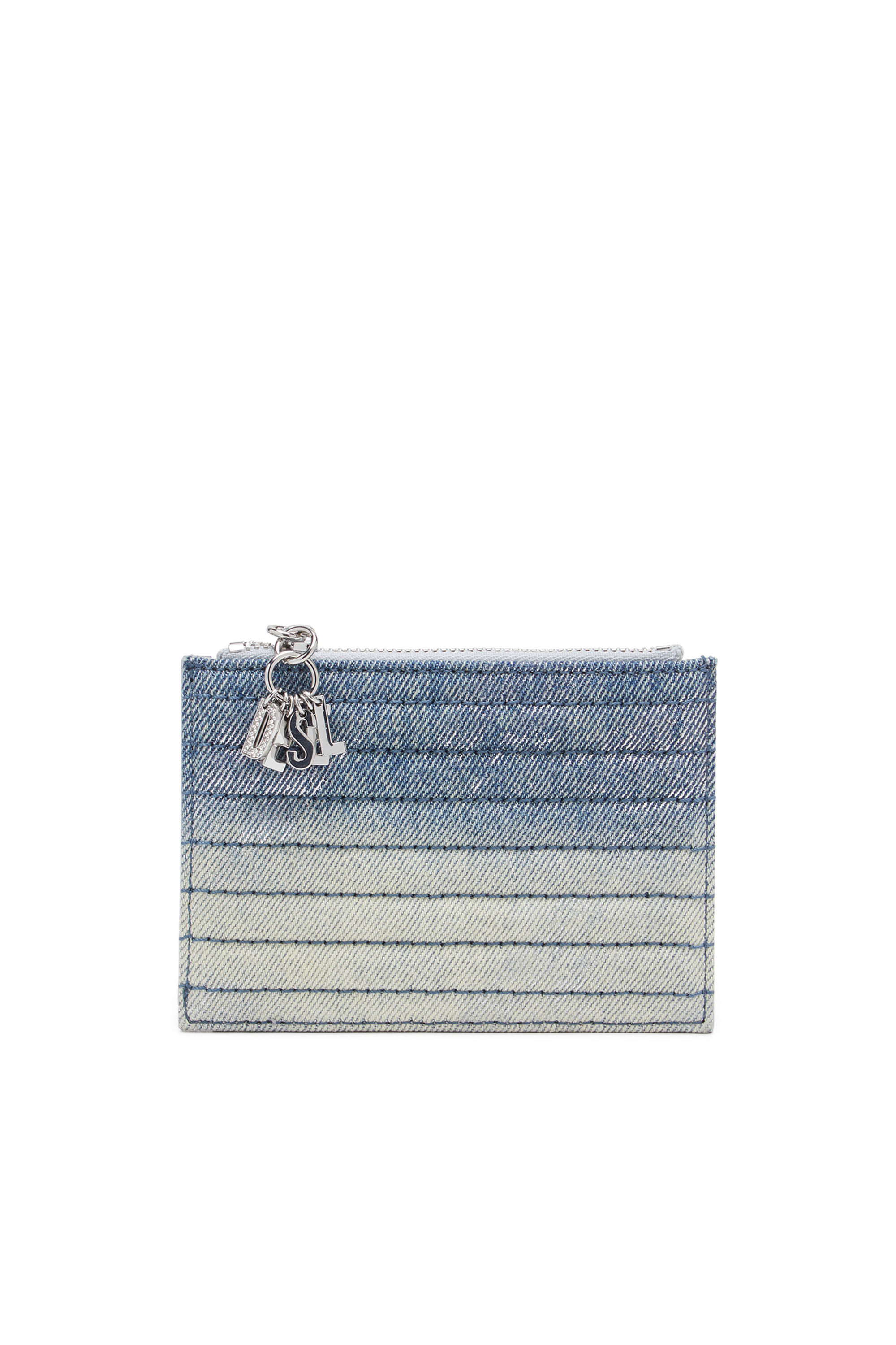 Diesel - D-VINA CARD HOLDER COIN S II, Cartera peque&ntilde;a de cuero con placa con logotipo Mujer in Azul marino - 1