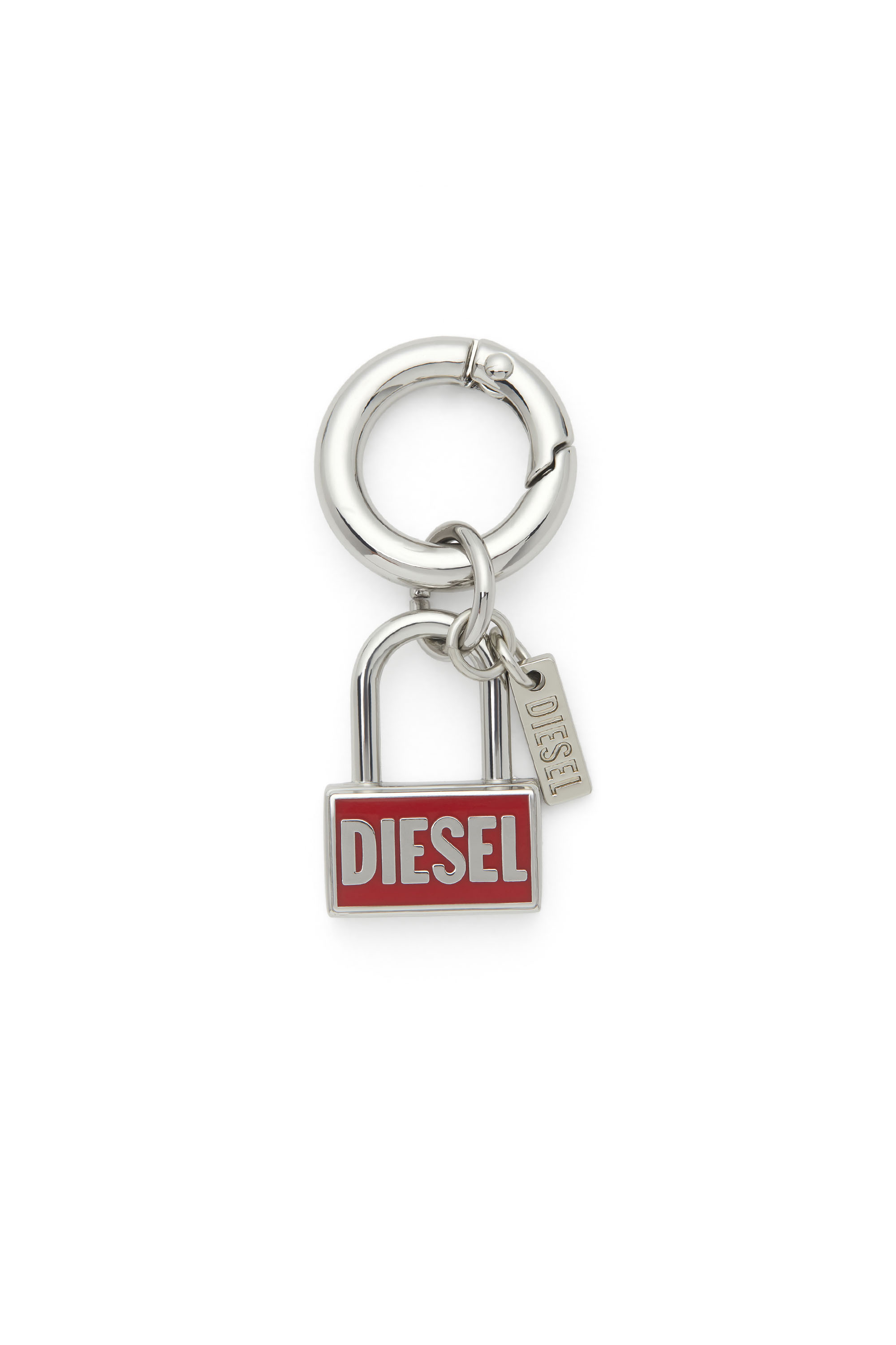 Diesel - CHARM-LOCK, Unisex's Metal keyring charm with padlock design in Silver/Red - 1