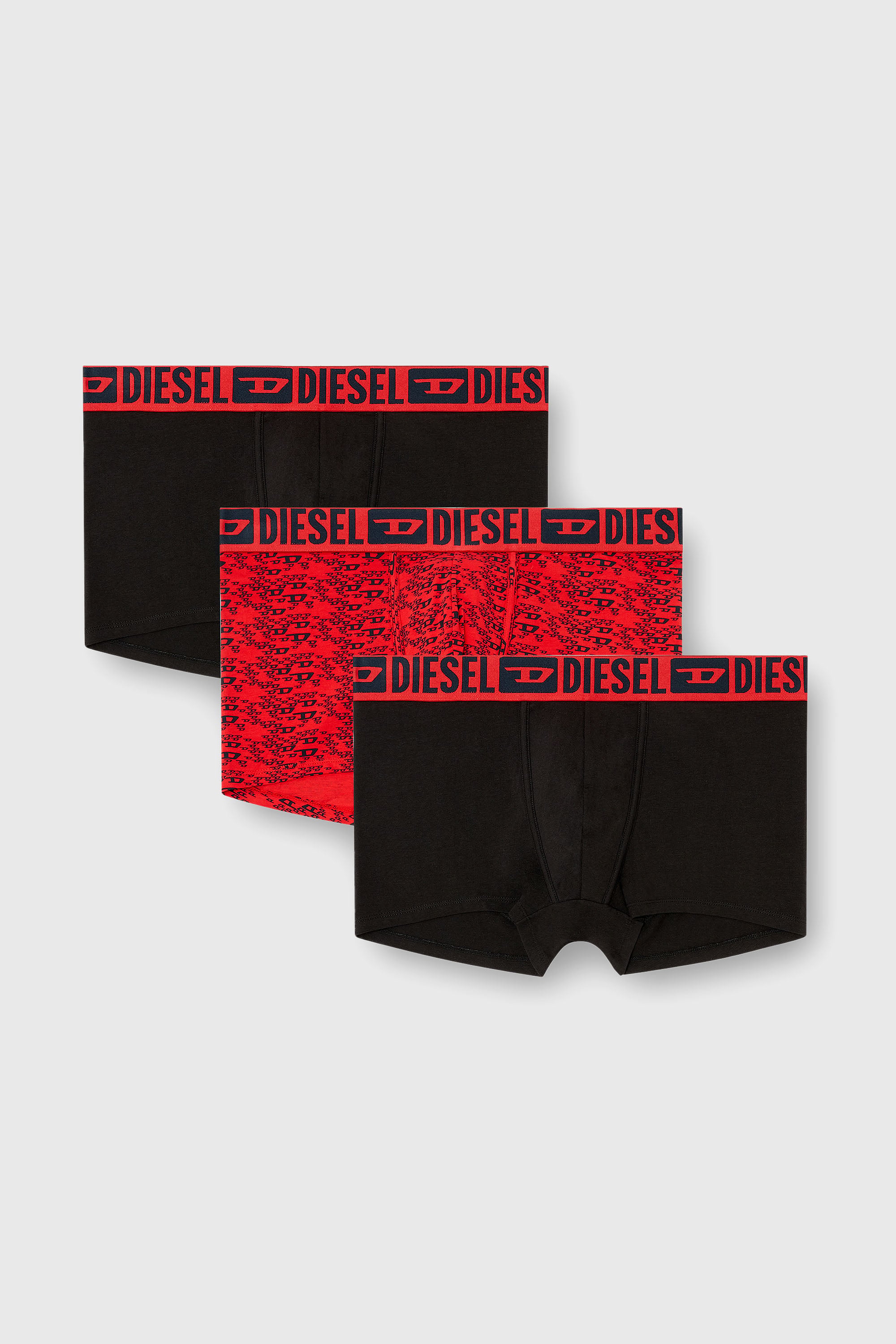 Diesel - MIKE-D-CORE-3PACK, Male's Set of three stretch cotton trunks with all-over print in Black/Red - 1