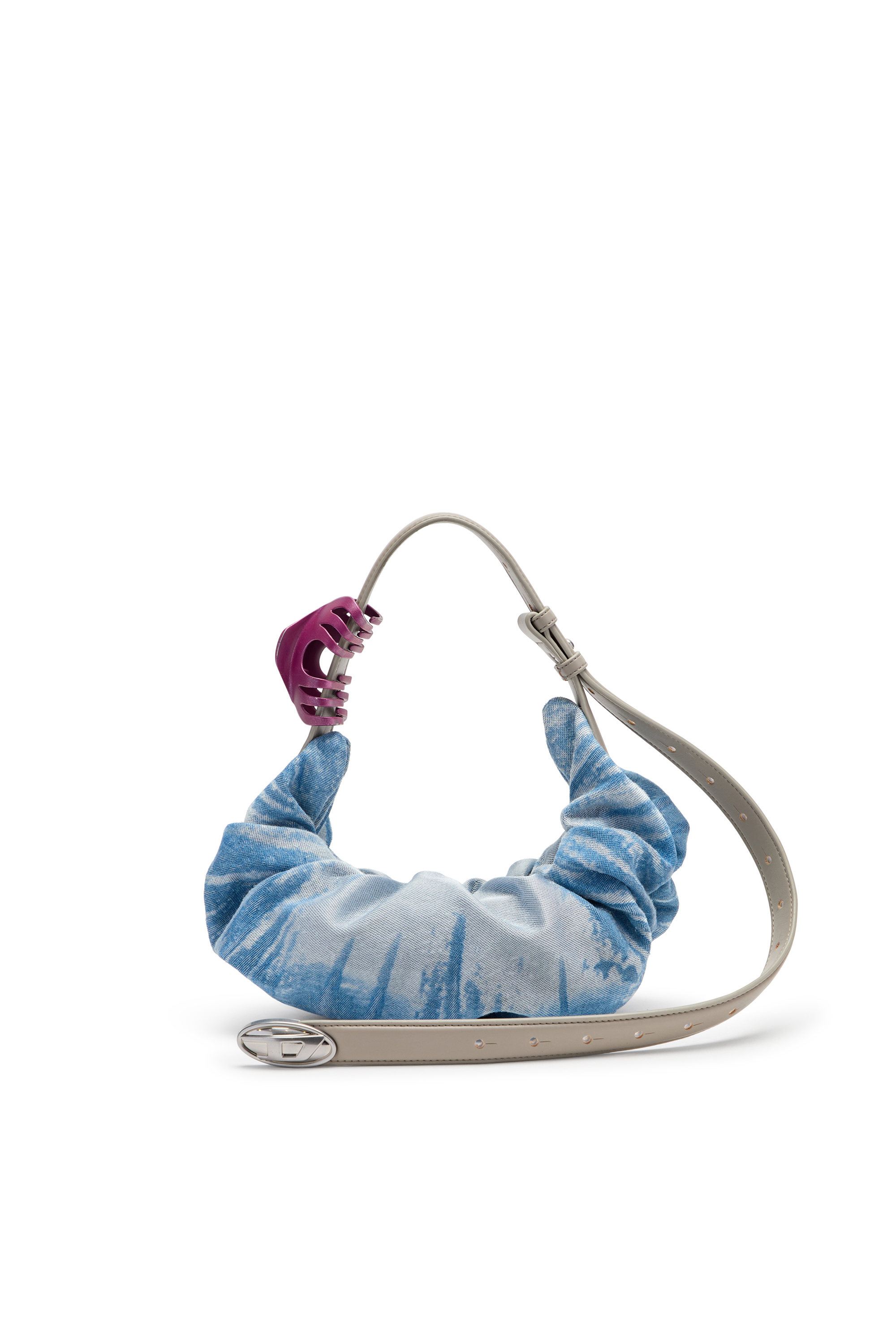 Diesel - GRAB-D HOBO S, Grab-D-Sac hobo froiss&eacute; en satin denim Femme in Bleu - 3