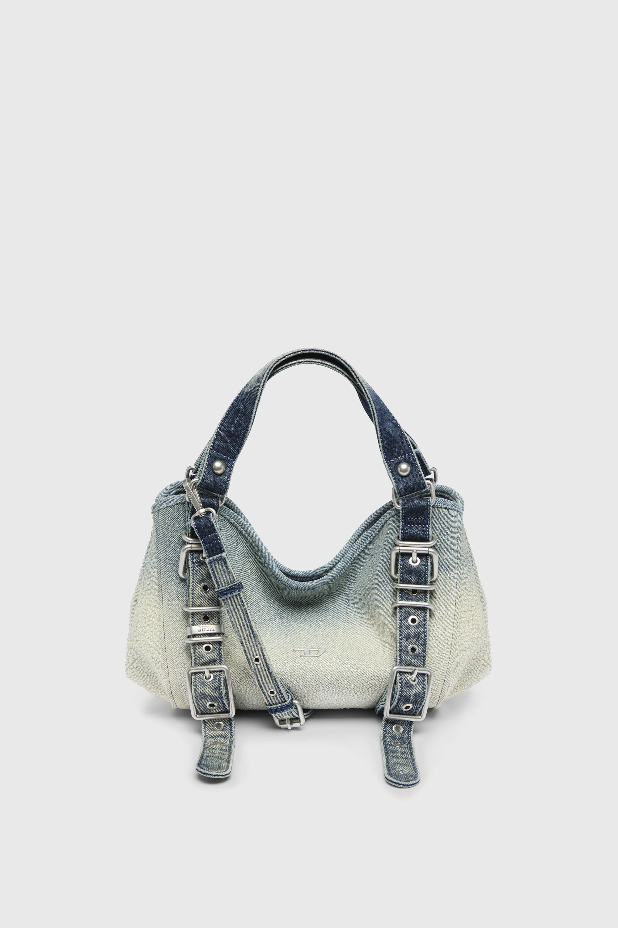 Diesel - D-ONE TOPHANDLE S, D-One-Bolso small con asa superior de denim solarizado con cristales Mujer in Azul marino - 1