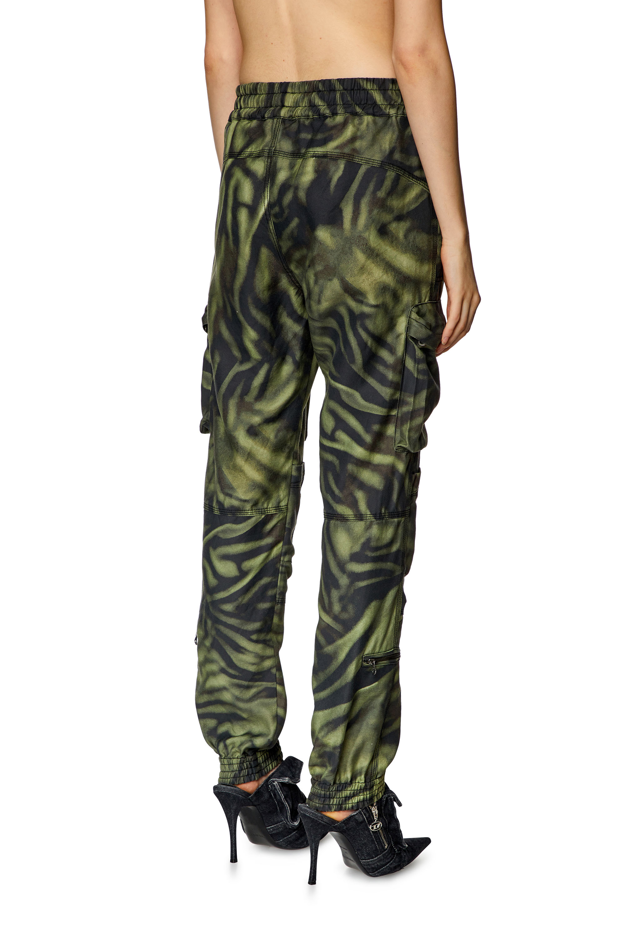 Diesel - P-MIROW, Female's Cargo pants in zebra-camo twill in Black/Green - 2