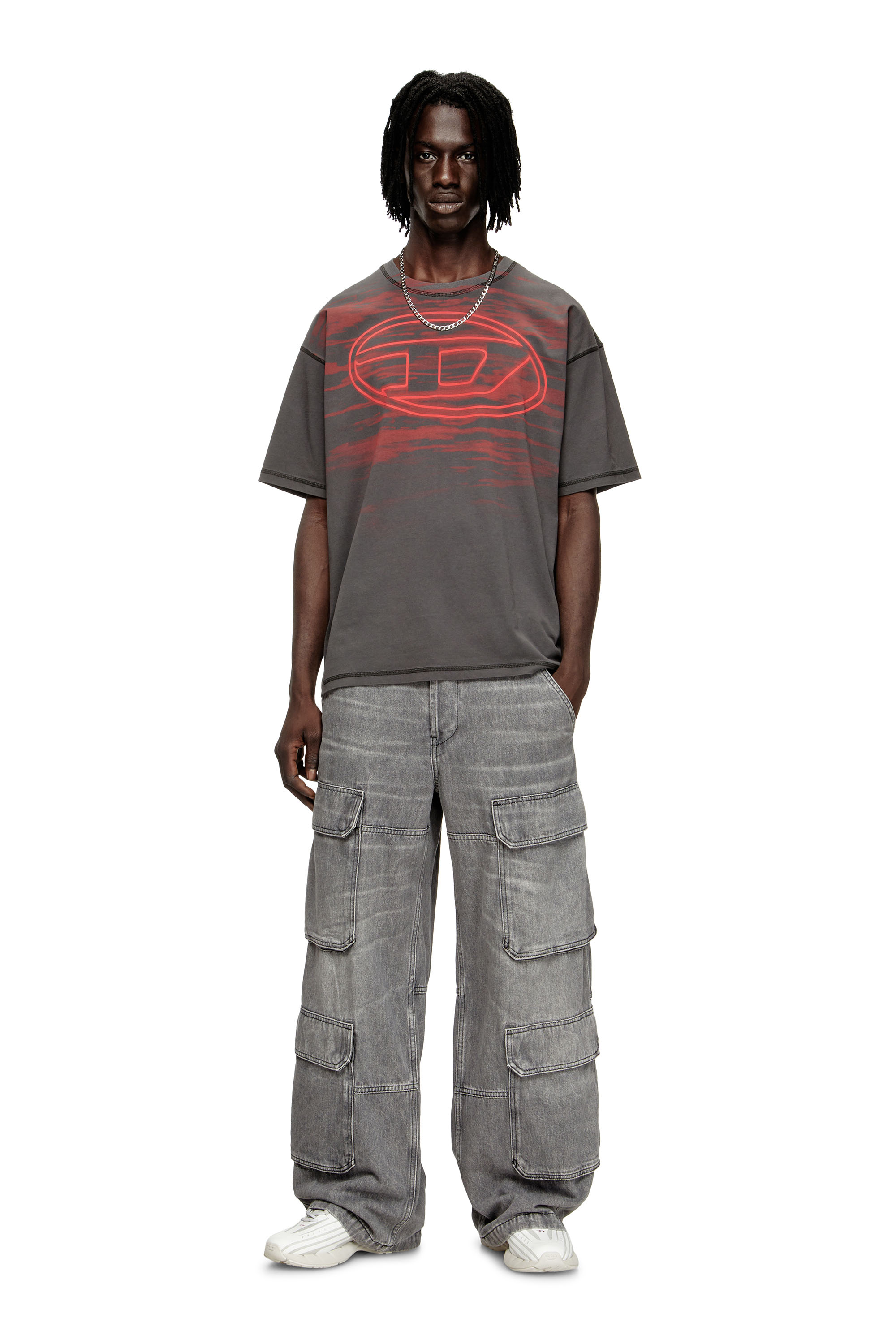 Diesel - T-BOXT-T5, Male's Cotton T-shirt with Oval D print in Grey - 1