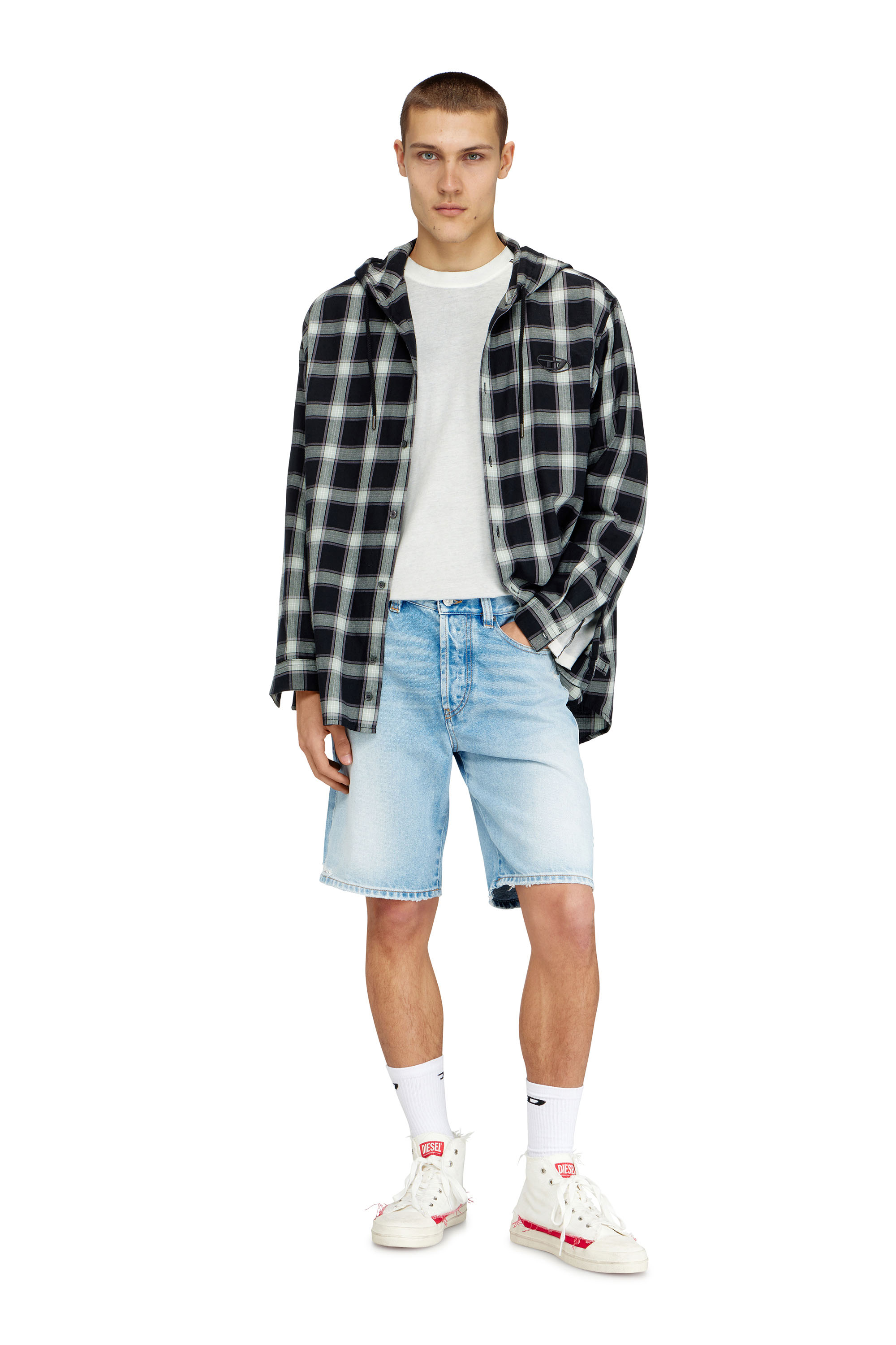 Diesel - REGULAR-SHORT, Male's Shorts in destroyed denim in Light Blue - 1
