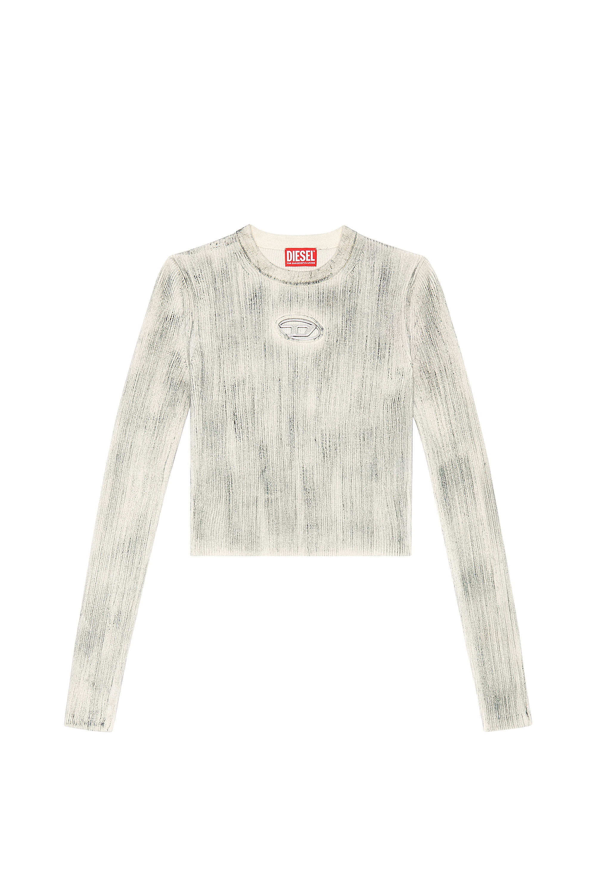 Diesel - M-ZOEY-C, Woman's Ribbed crew-neck with oval D plaque in Light Grey - 2