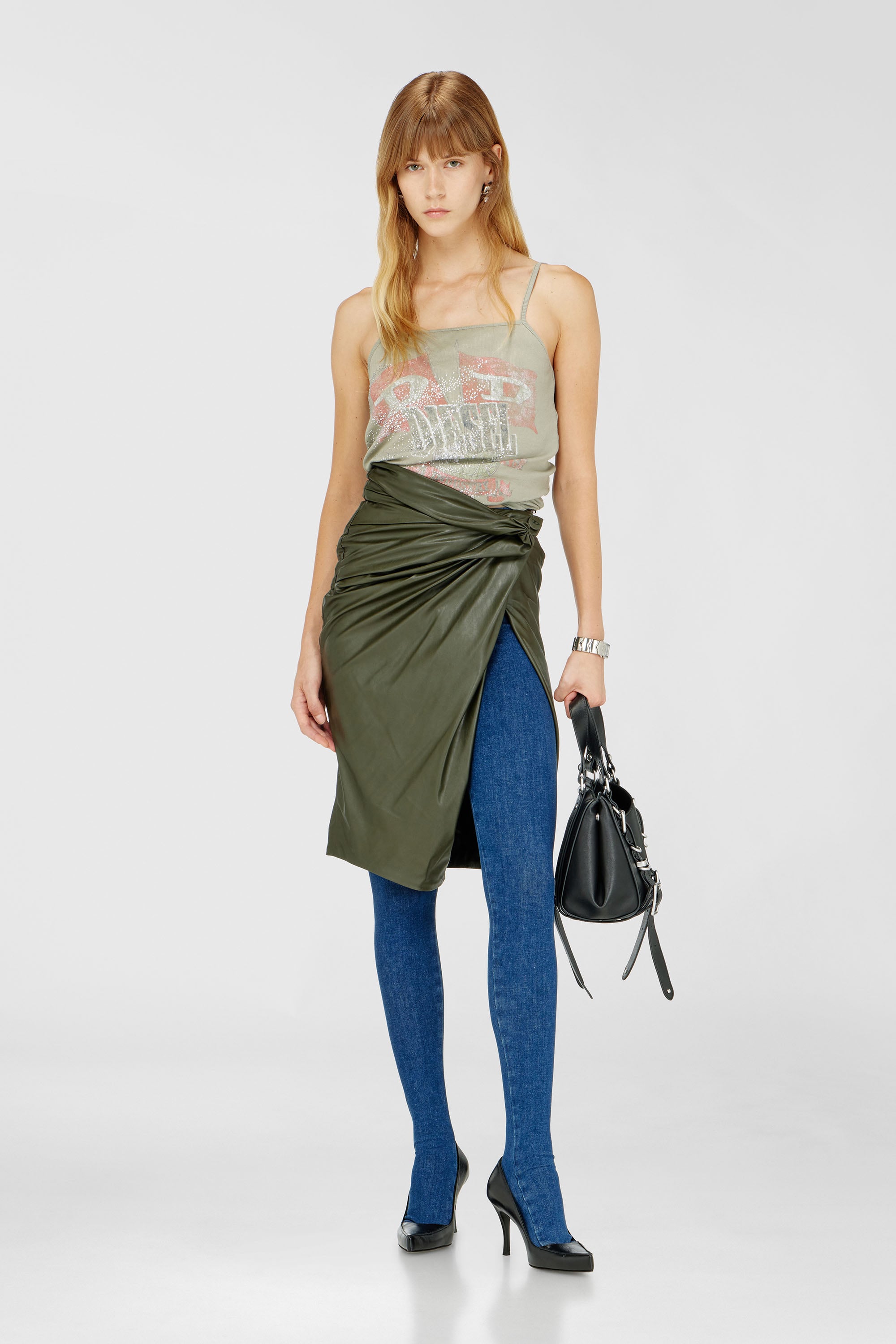Diesel - O-DASLI, Female's Draped pencil skirt with split in Military Green - 1