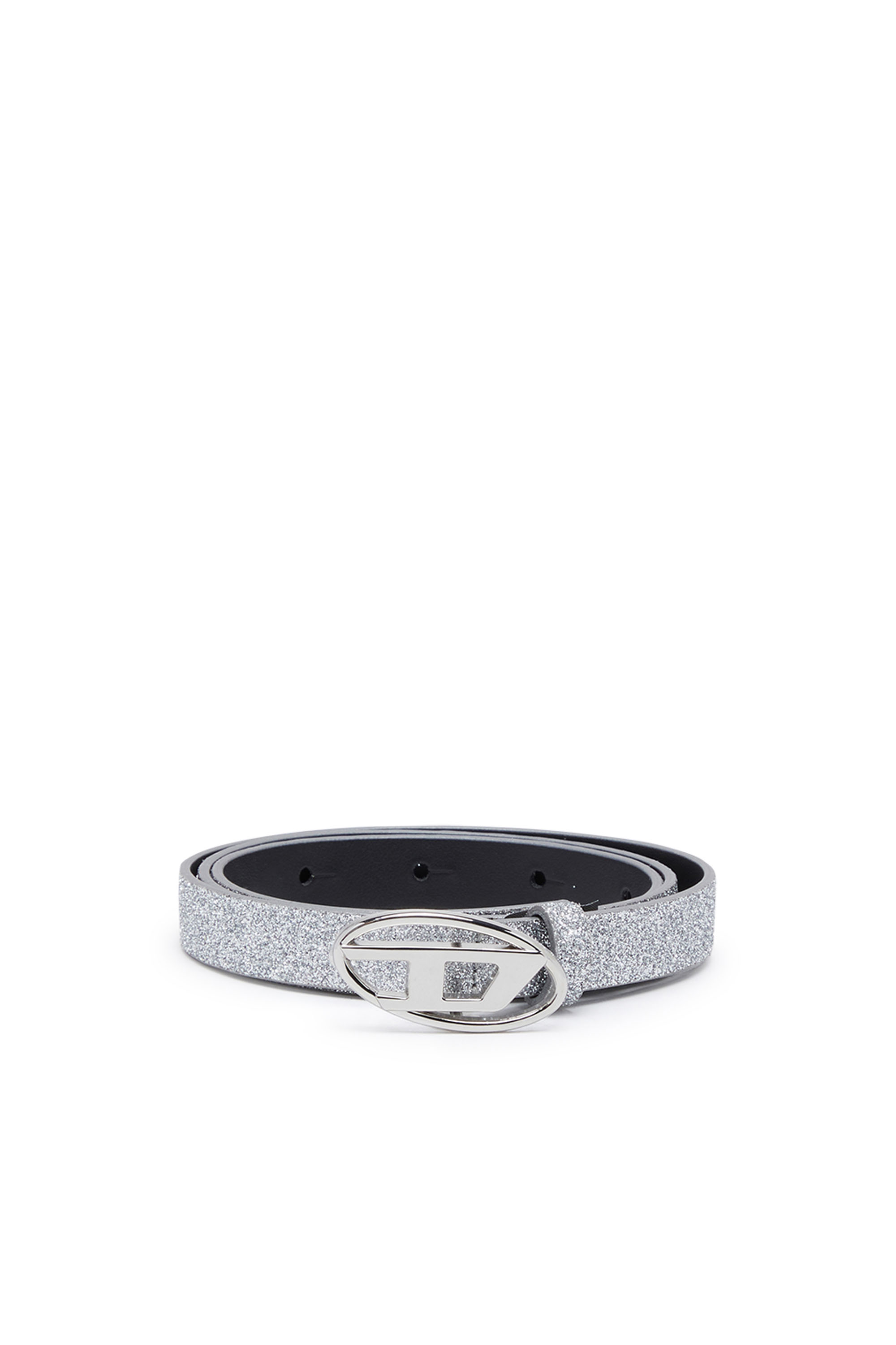 Diesel - B-1DR 15, Woman's Slim glittery belt with Oval D buckle in Silver - 1