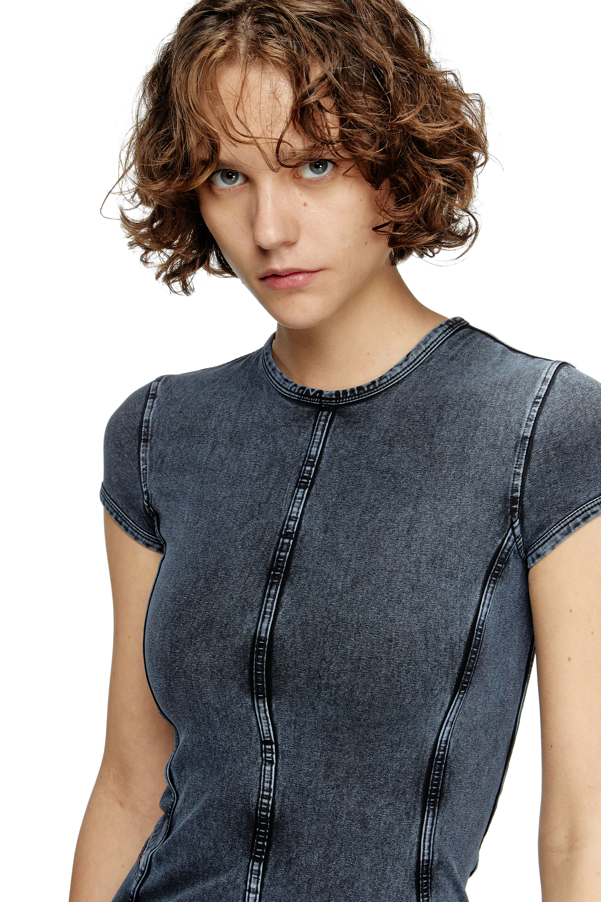 Diesel - D-CUPSLEEVES, Mini-robe en jersey effet denim Femme in Bleu - 5