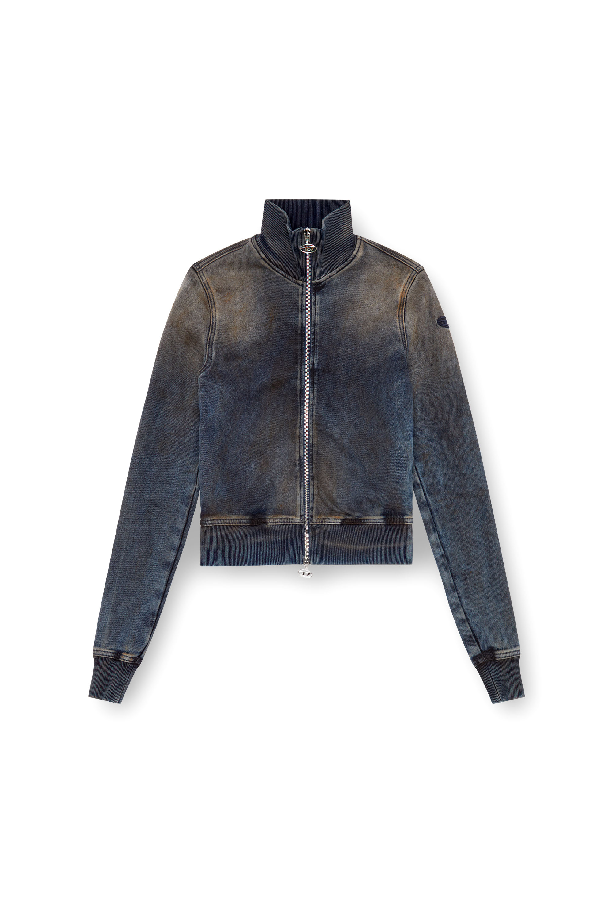 Diesel - D-EMY TRACK, Sweat-shirt zippé en Track Denim effet vieilli Femme in Bleu - 3