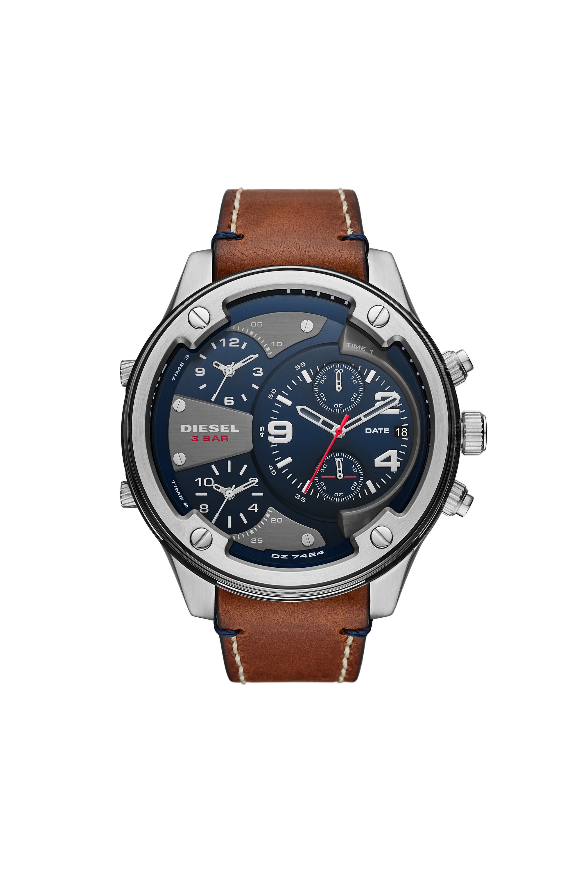 Diesel - DZ7424, Man's Boltdown three-hand brown leather watch in Light Brown - 1
