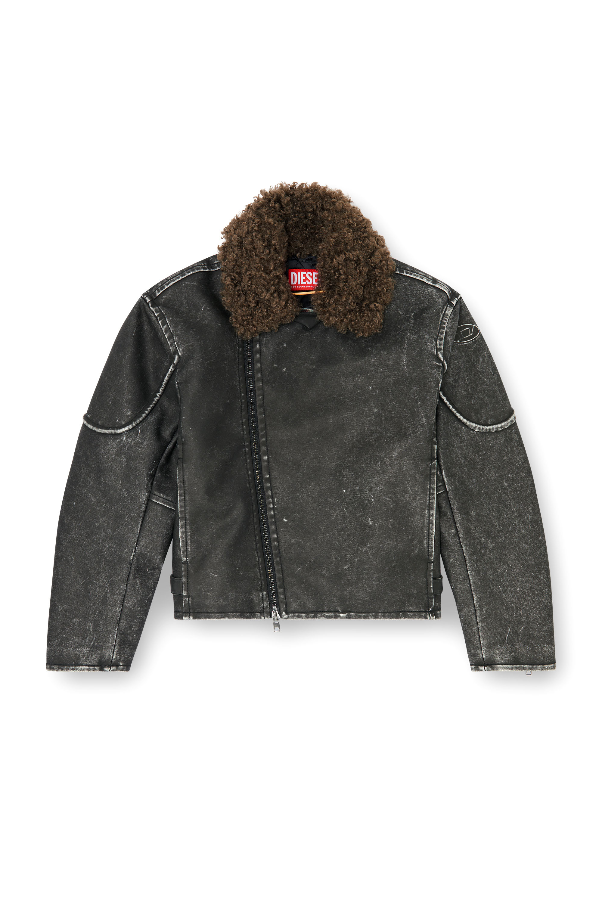 Diesel - W-ALEX, Male's Biker jacket with detachable collar in Dark Grey - 2