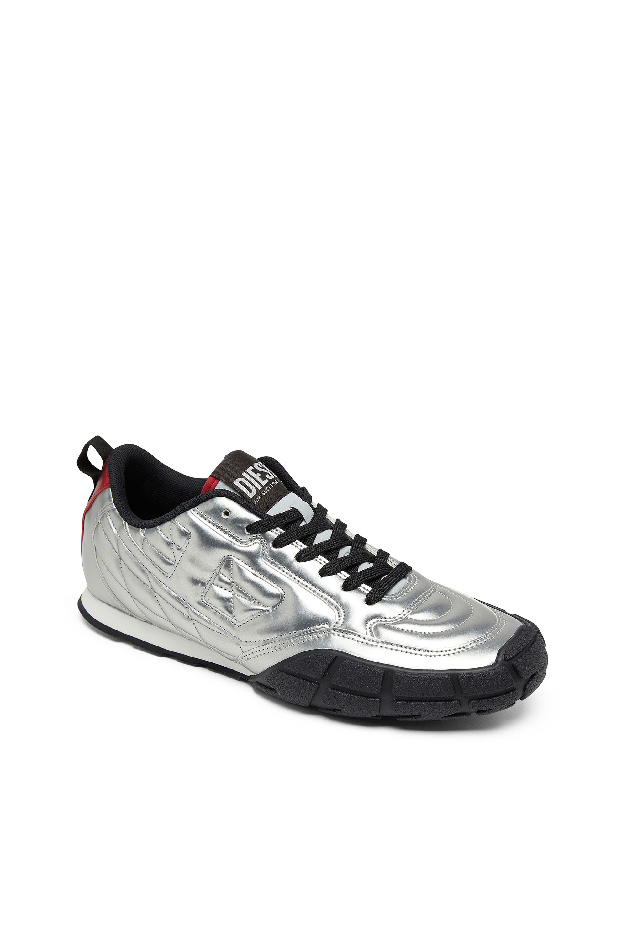 Diesel - S-PAGODHA LOW W, Woman's S-Pagodha-Quilted metallic sneakers in Silver/Black - 6