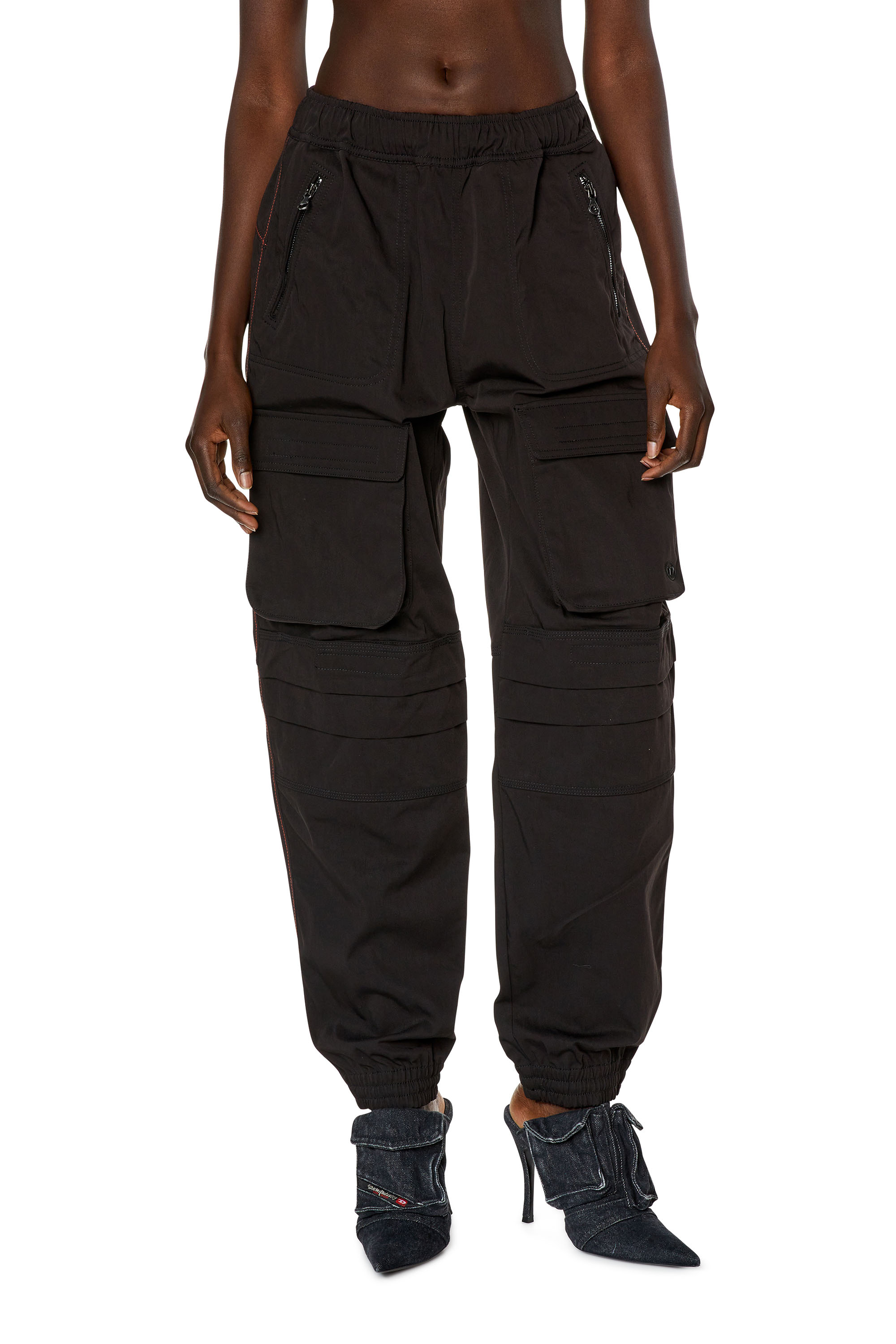 Diesel - P-MIRT, Woman's Cargo pants in nylon twill in Black - 3