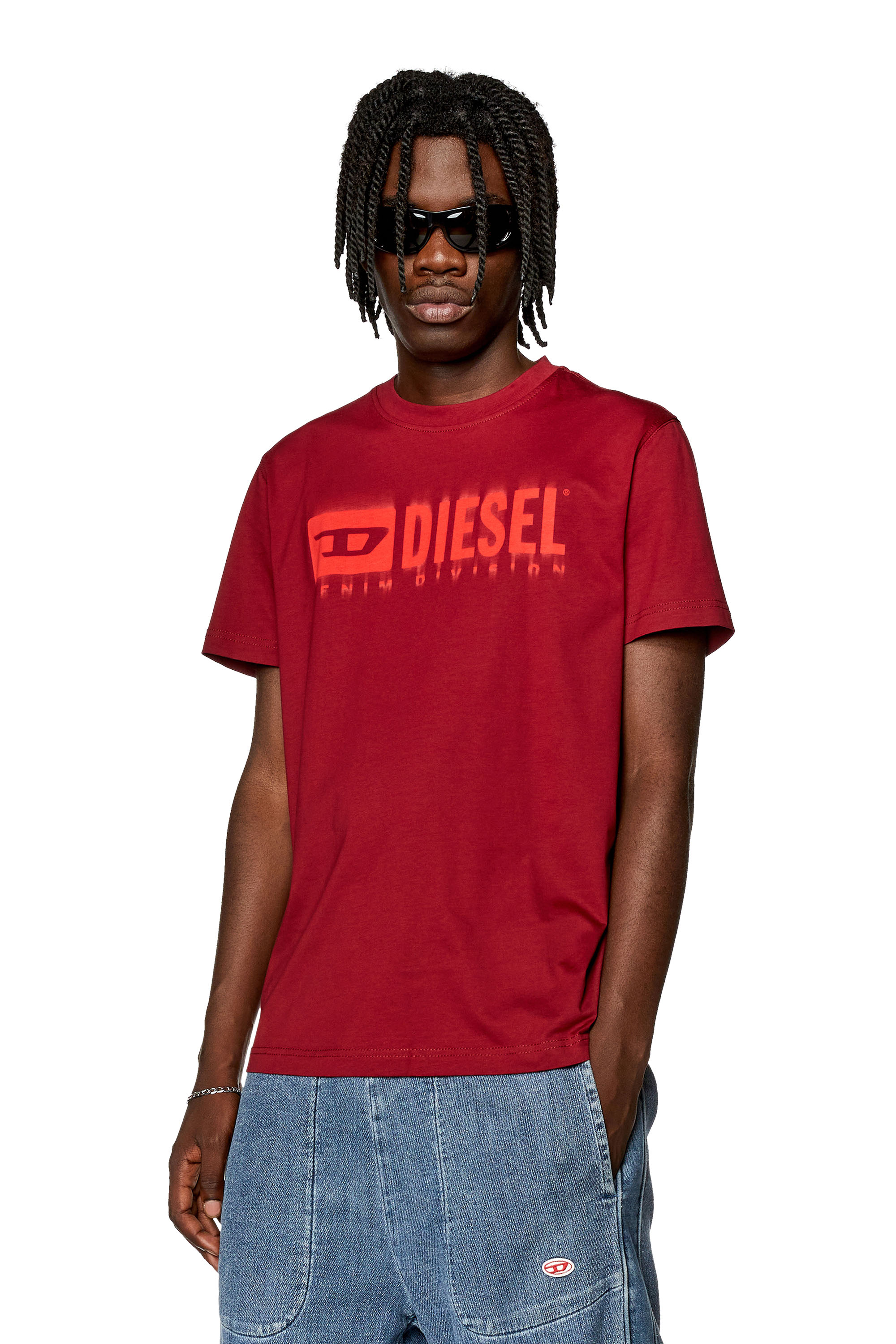 Men's T-shirt with smudged logo print | Red | Diesel US