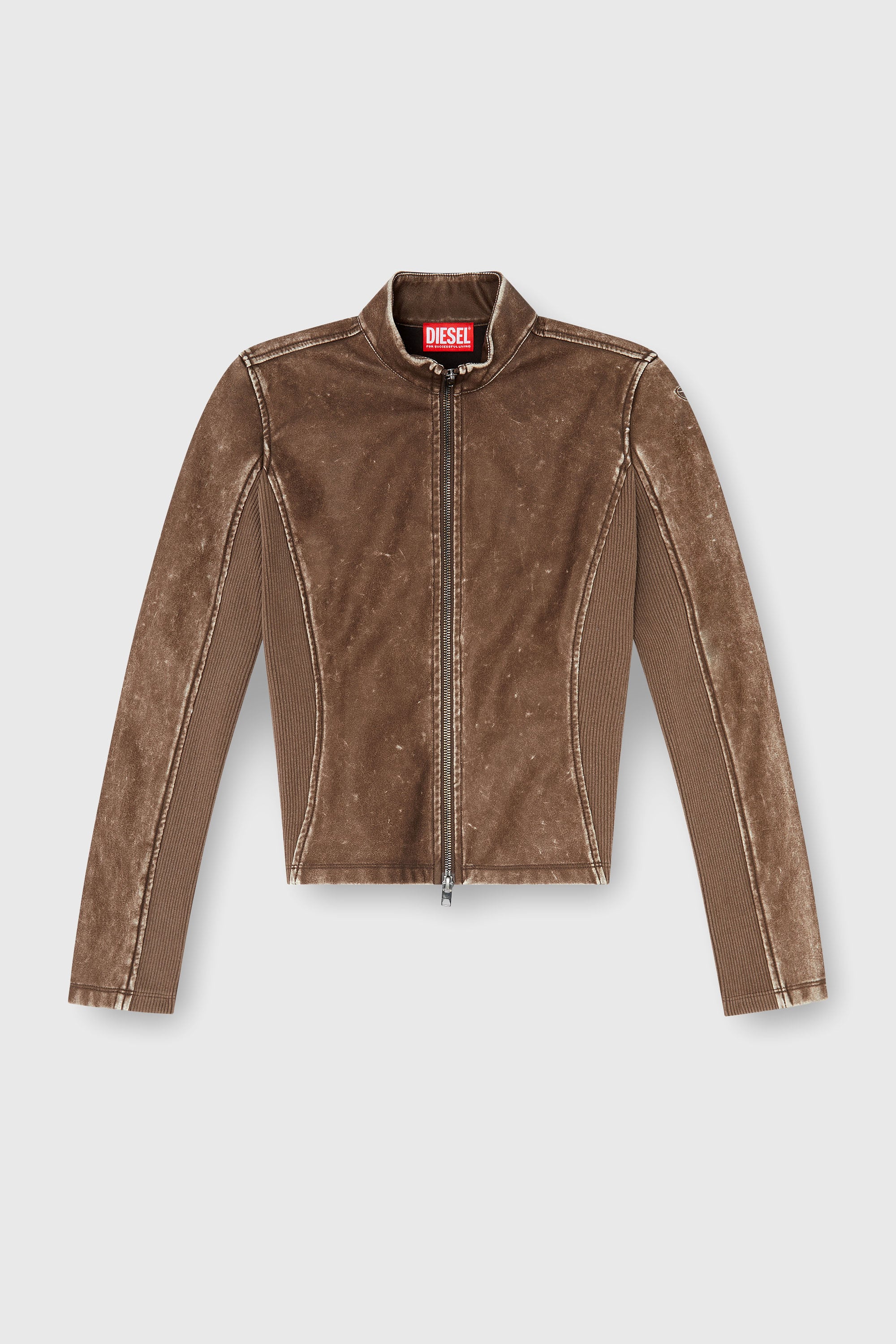 Diesel - T-HUNDER, Cazadora biker con inserciones de canal&eacute; Mujer in Marr&oacute;n - 2