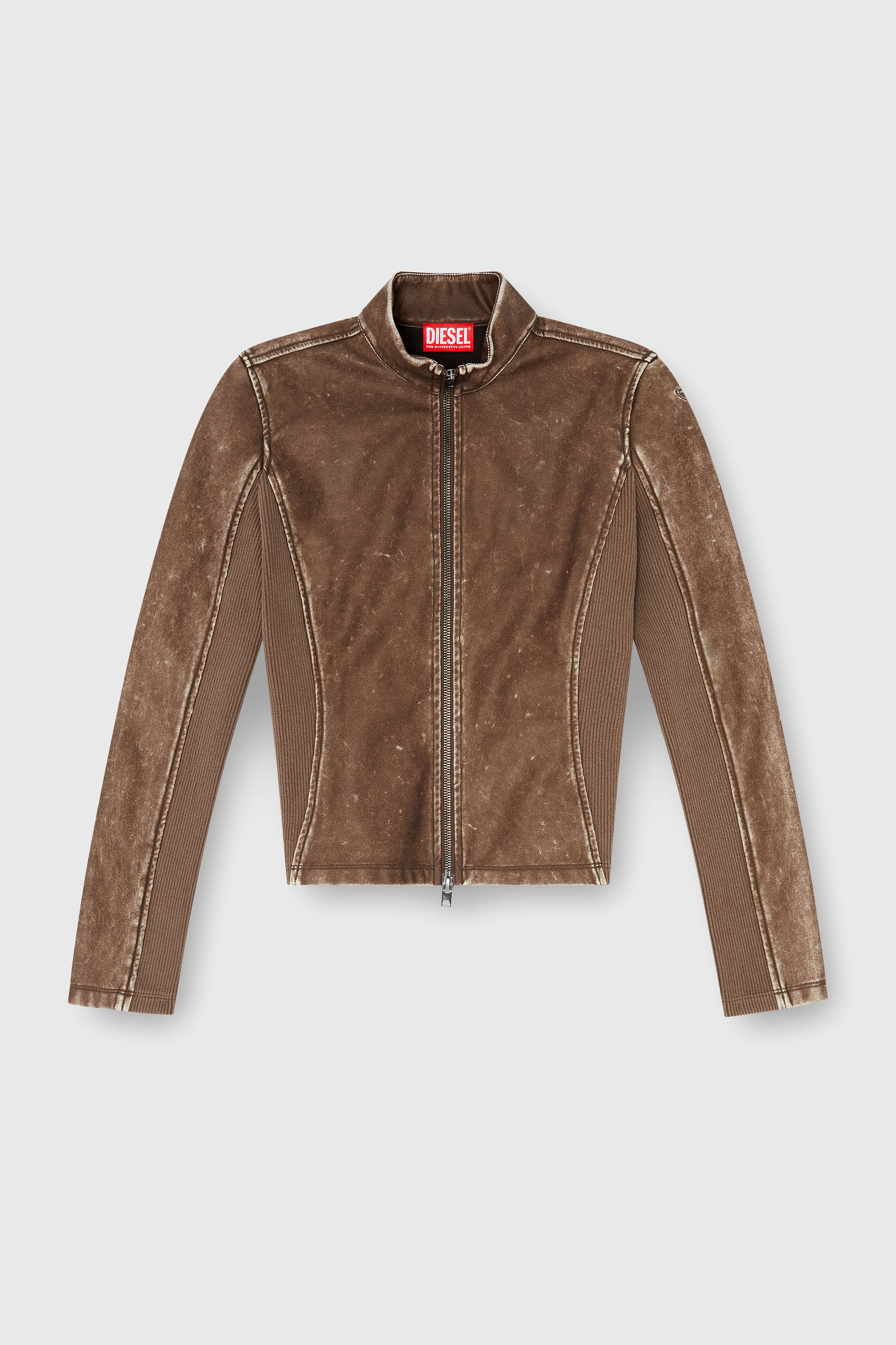 Diesel - T-HUNDER, Cazadora biker con inserciones de canal&eacute; Mujer in Marr&oacute;n - 2