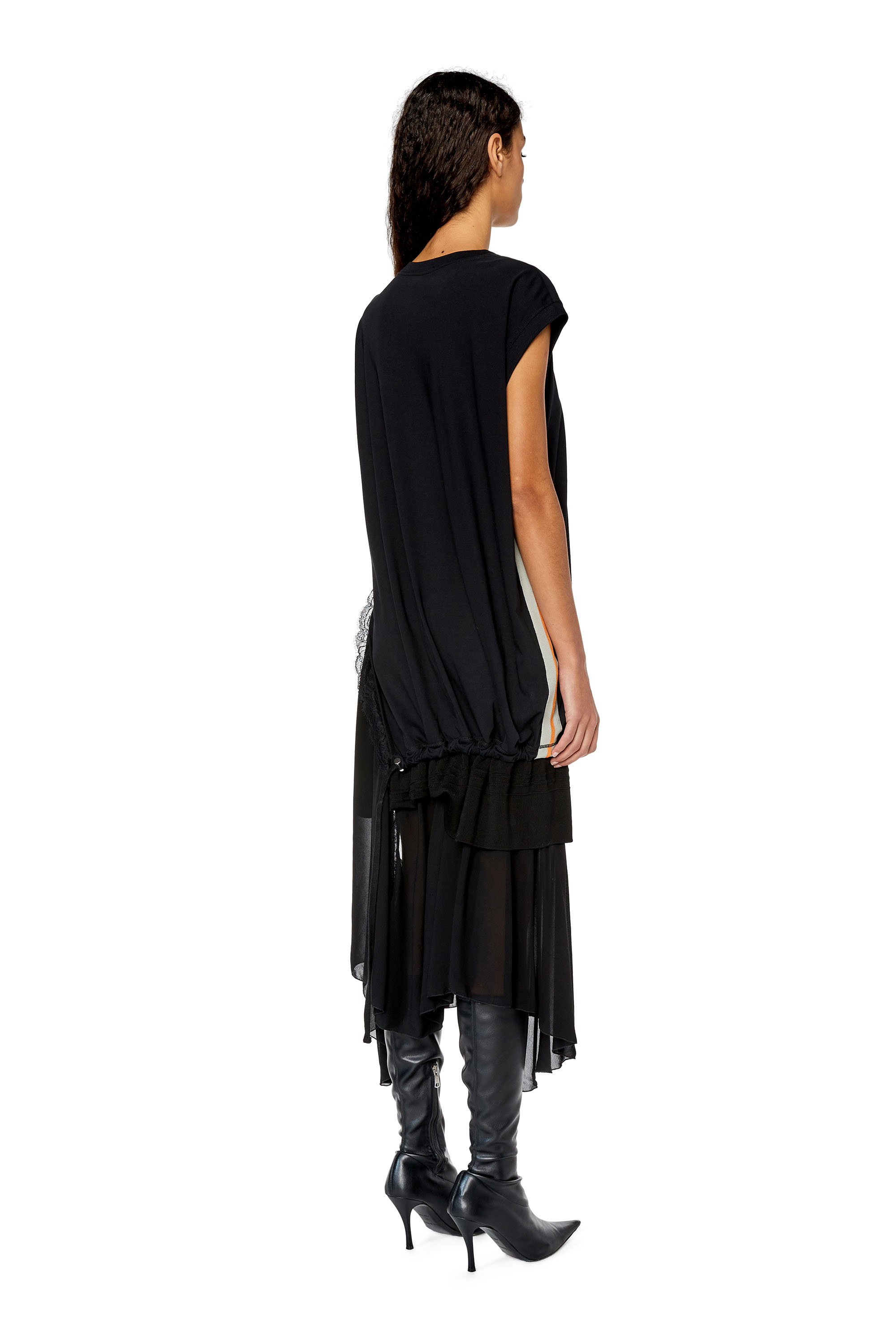 Diesel - D-ROLLACE, Vestido sin mangas con dobladillo de crep&eacute; Mujer in Negro - 3