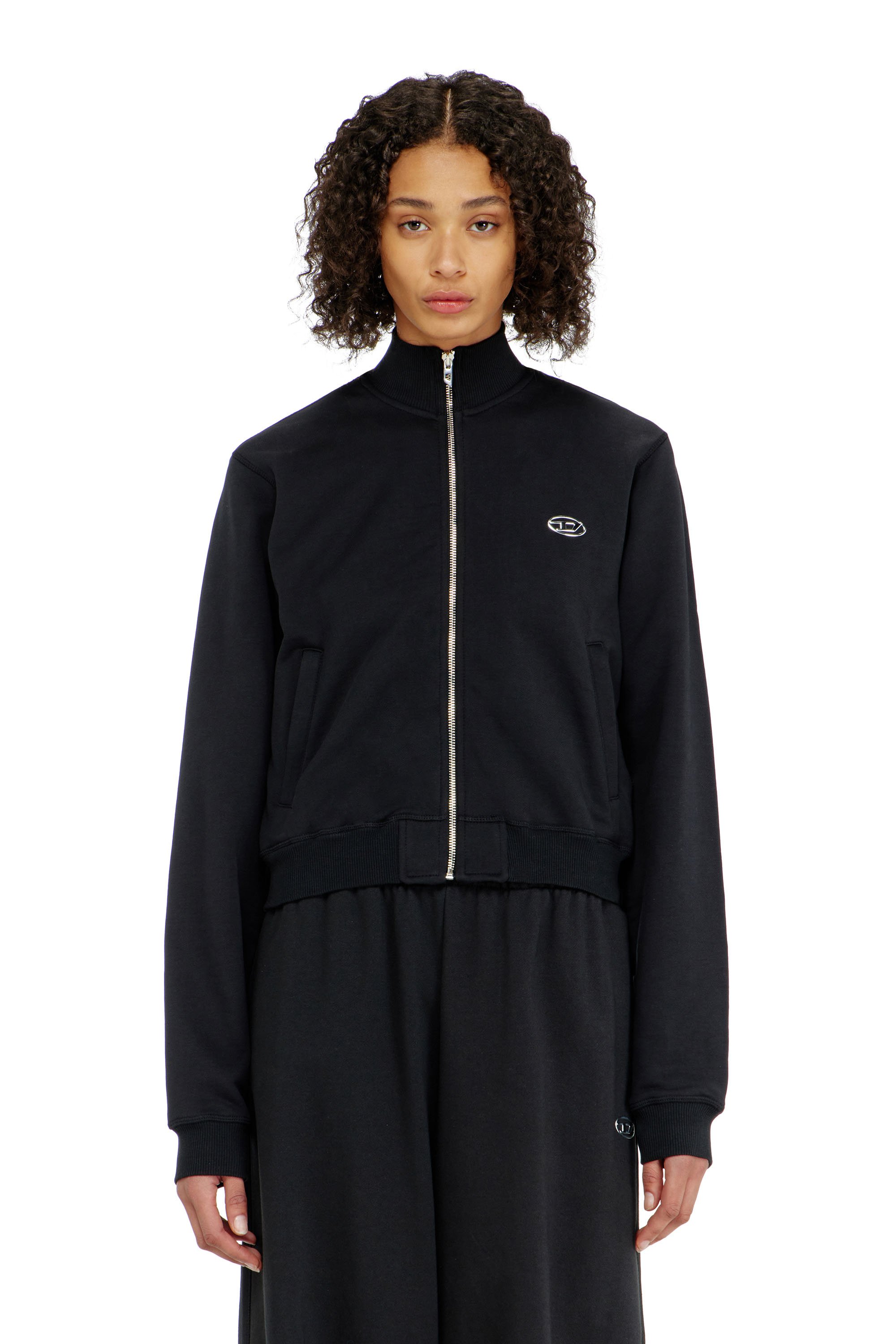 Diesel - F-FLACIN-OD, Woman's Zipped sweatshirt with silver Oval D in Black - 3