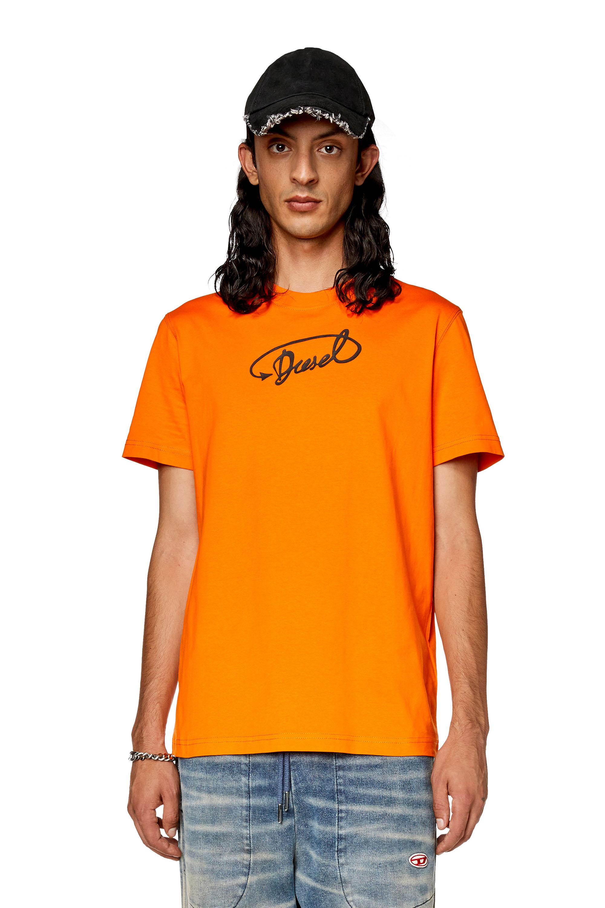 Diesel - T-DIEGOR-L11, Man's T-shirt with Diesel puff print in Orange - 3