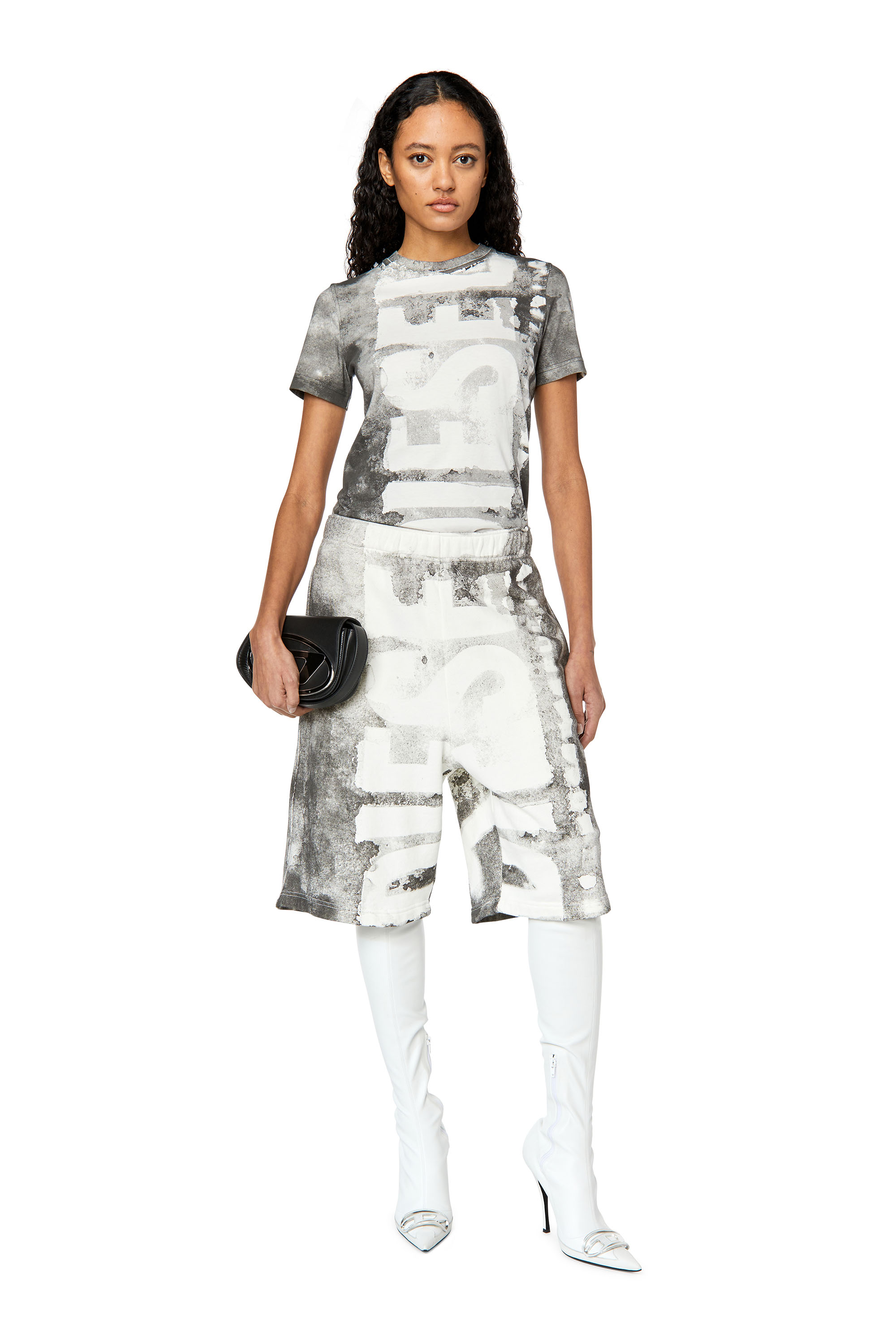 Diesel - T-REG-G1, Woman's T-shirt with bleeding-effect logo in Grey - 1