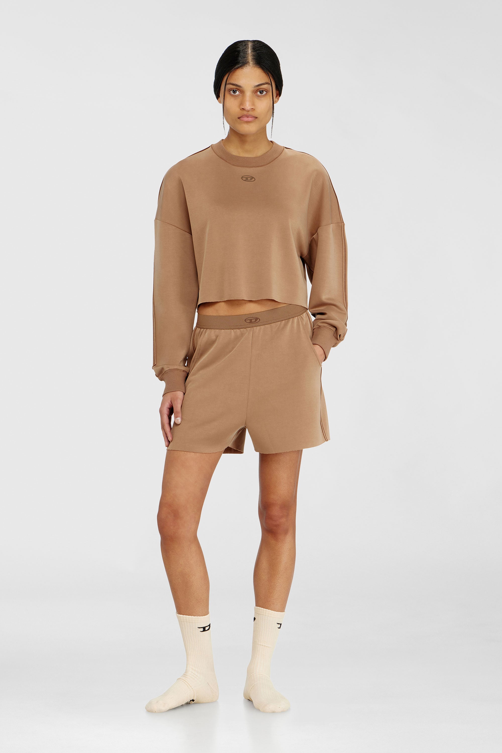Diesel - BLAKE-UTLT, Crop top en scuba stretch ligero Mujer in Marr&oacute;n - 2