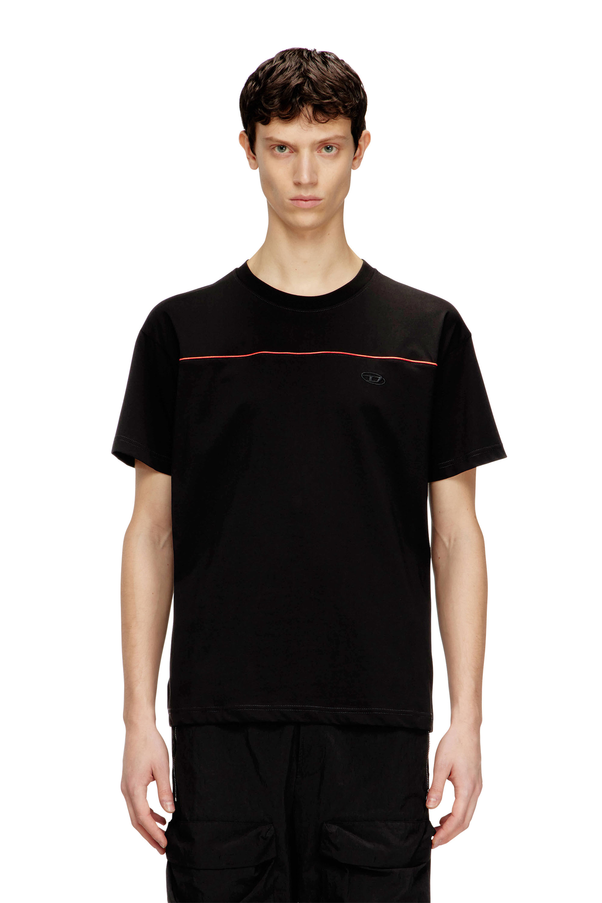 Diesel - T-NORM-PIPING, Male's T-shirt with contrast piping in Black - 1