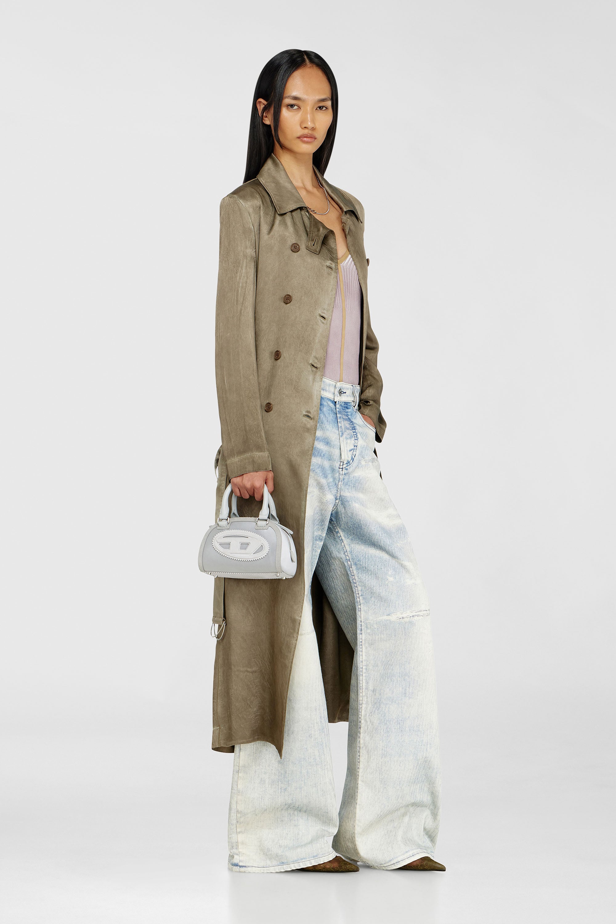Diesel - G-LADES, Trench coat en satin froiss&eacute; Femme in Marron - 1