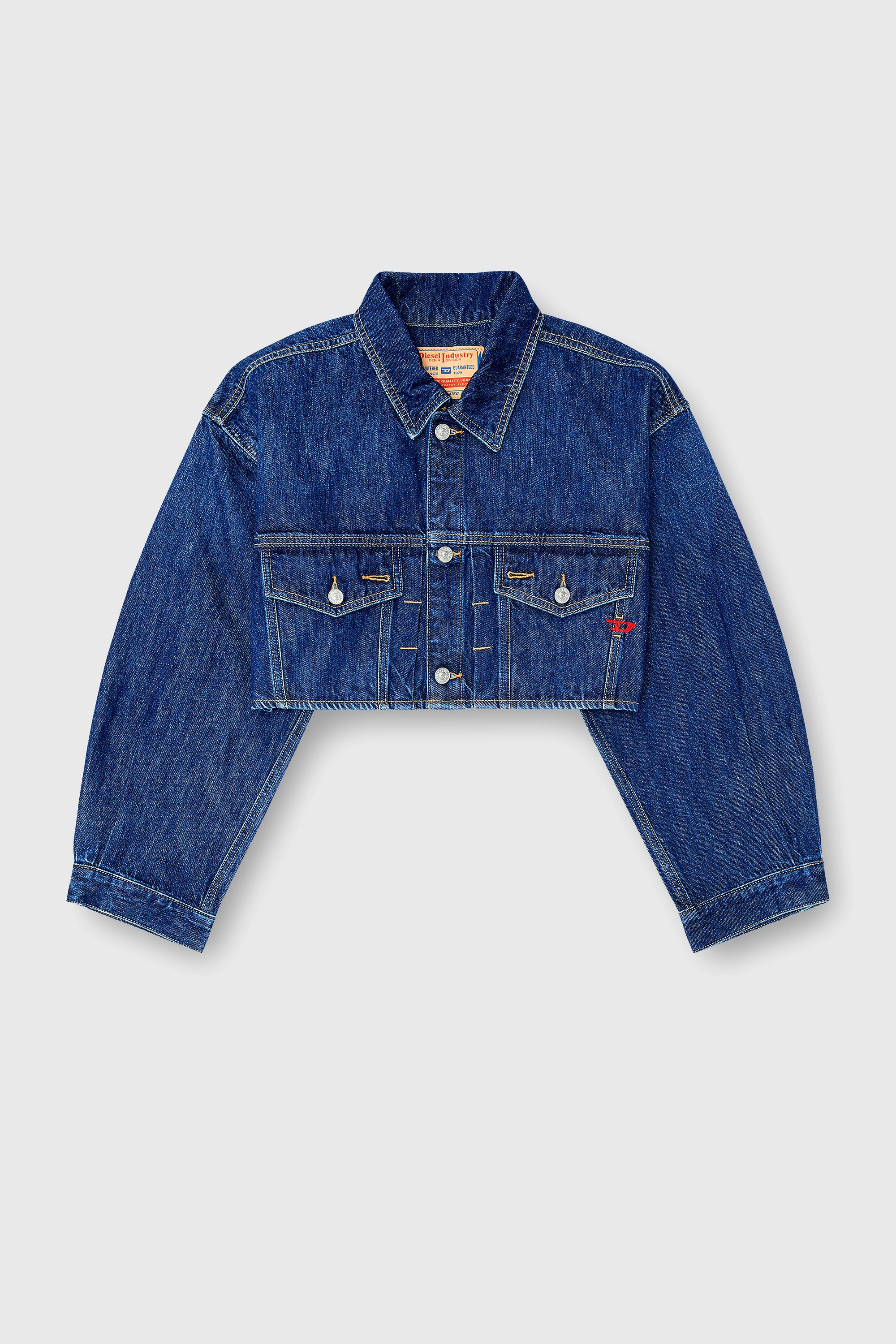 Diesel - DE-MALLEY, Chaqueta trucker denim cropped oversize Mujer in Azul marino - 2
