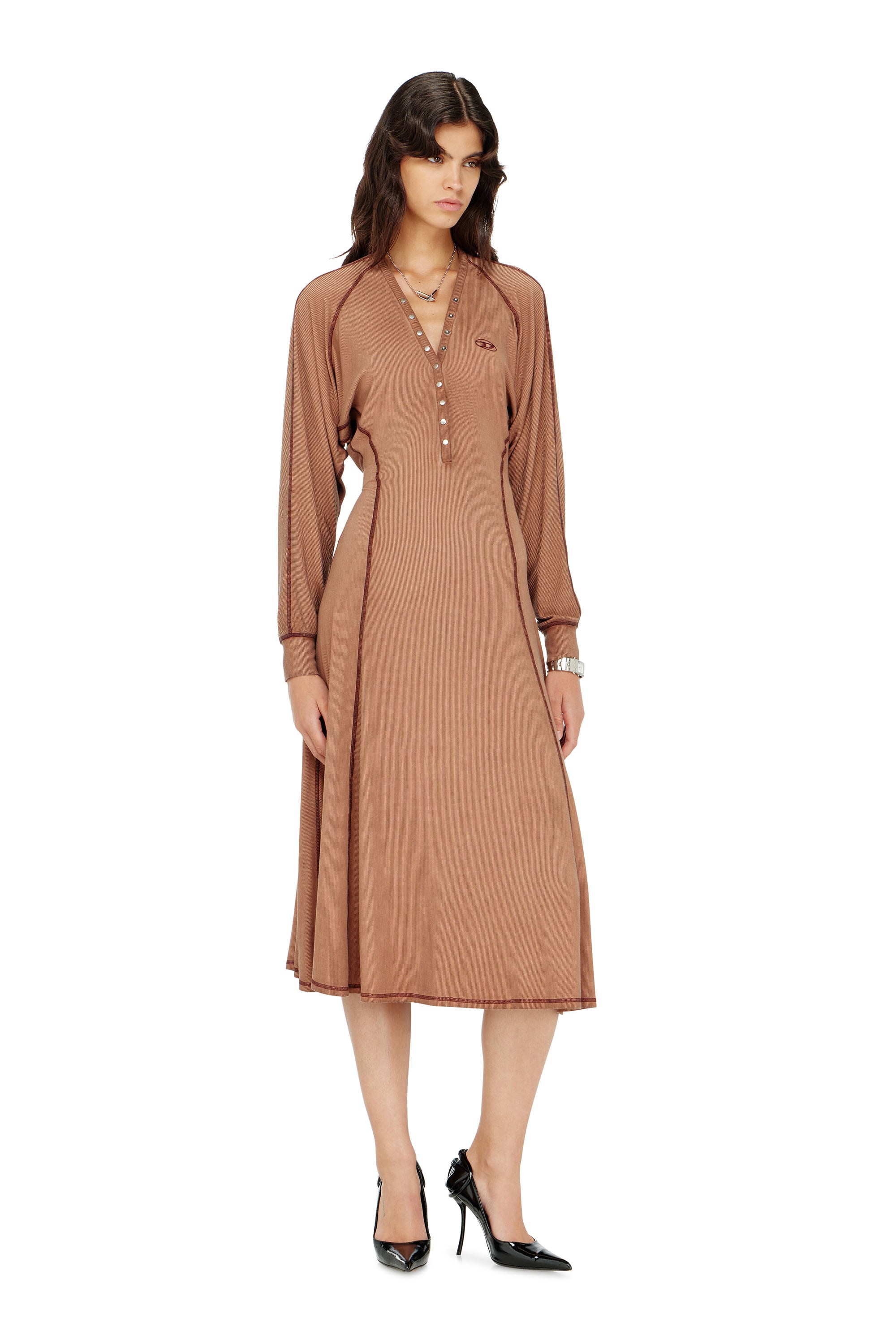 Diesel - D-ISERINA, Vestido midi de punto canal&eacute; con mangas murci&eacute;lago Mujer in ToBeDefined - 2