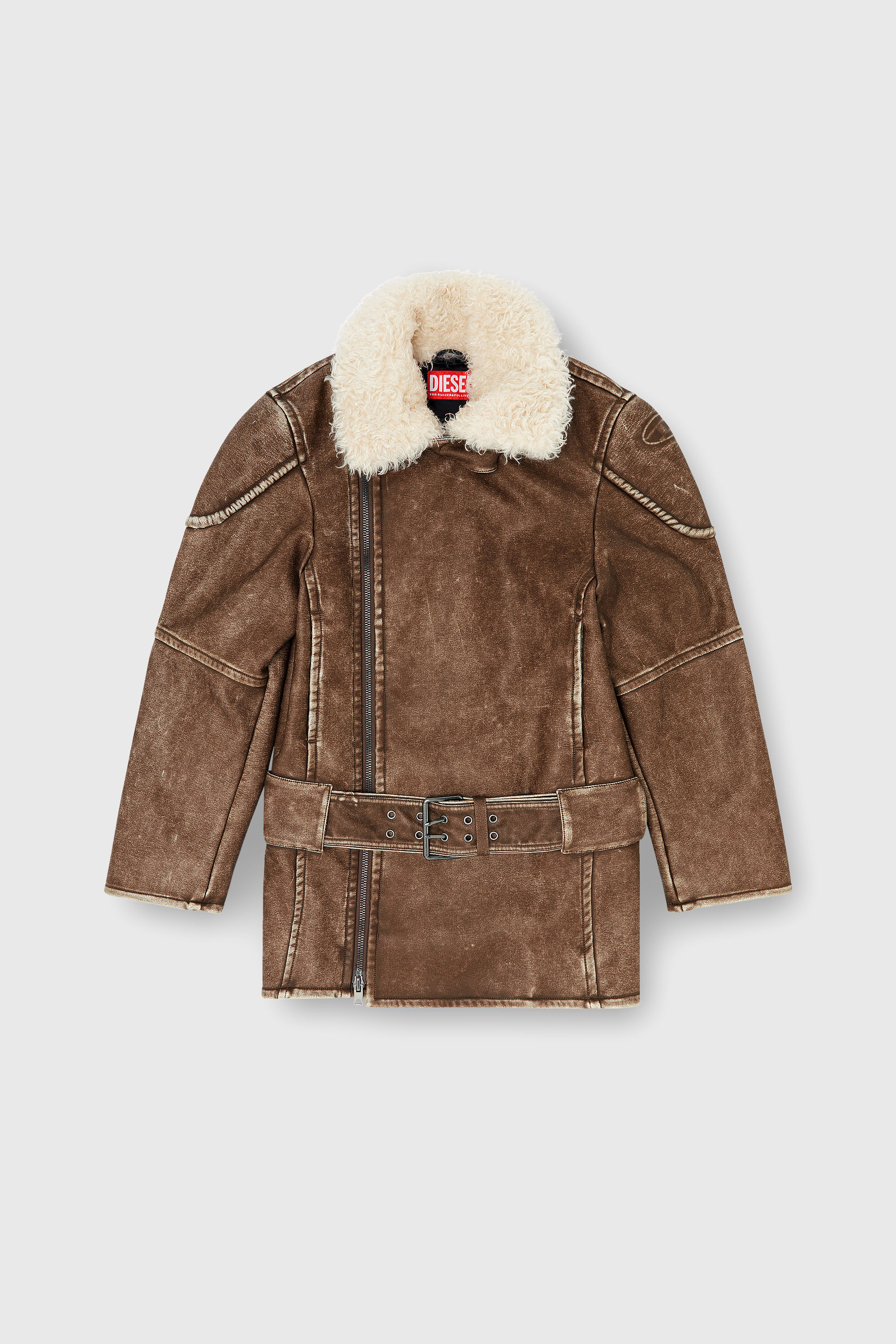 Diesel - G-EYSER, Female's Double-breasted aviator-biker coat in Brown - 2