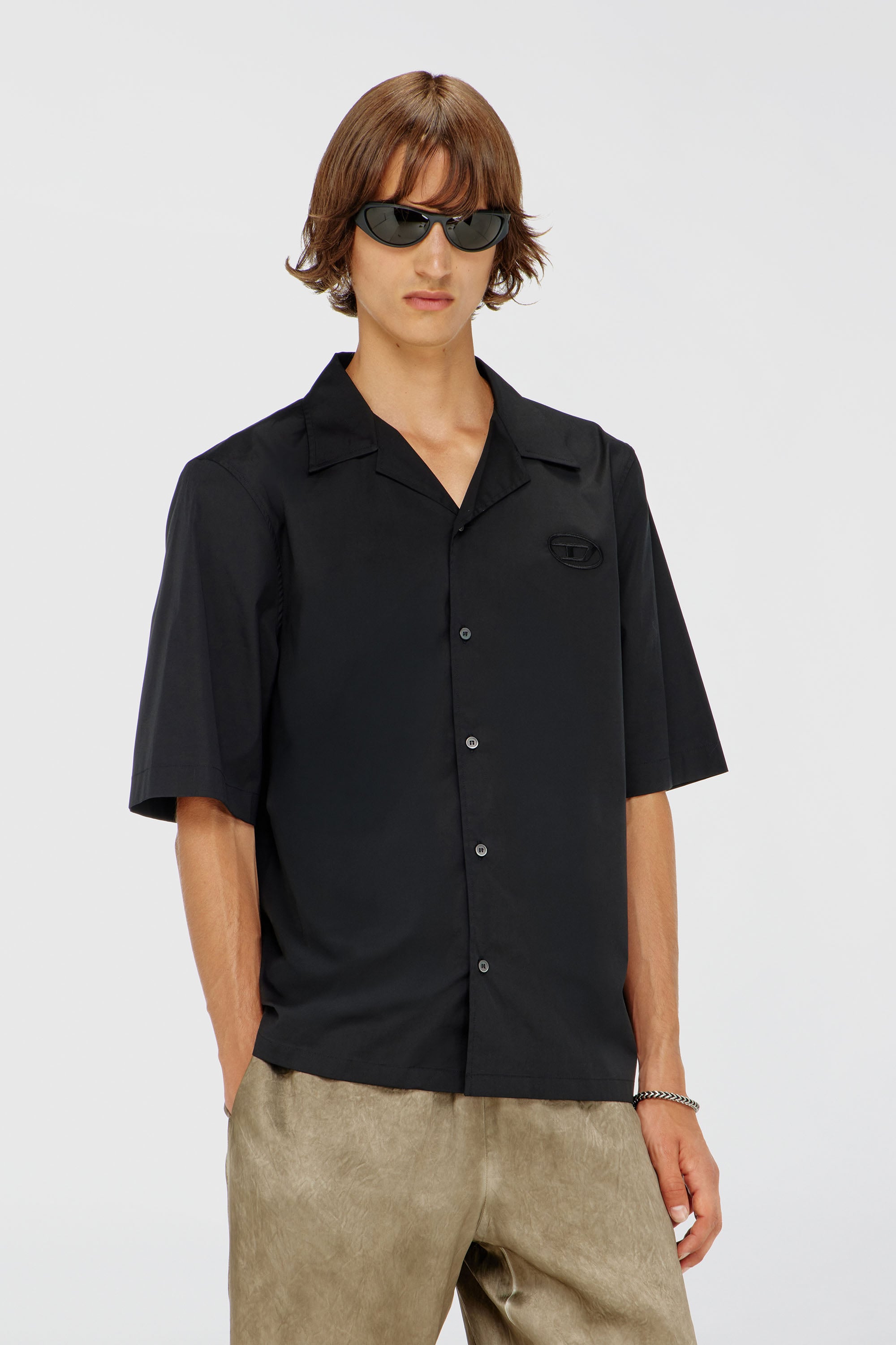 Diesel - S-MAC-GSBH, Chemise en popeline stretch avec broderie Oval D Homme in Noir - 3