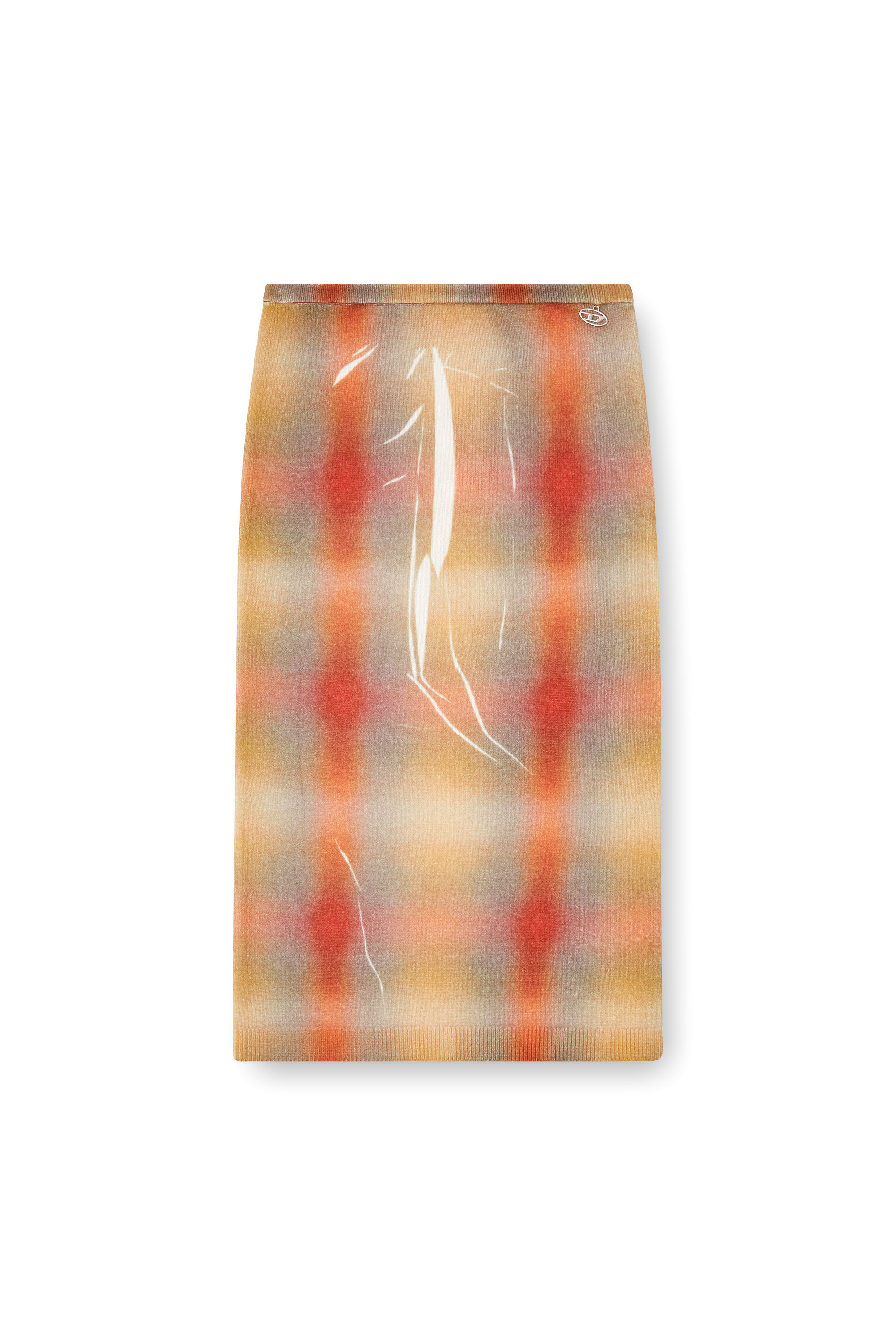 Diesel - M-CHERIE-A, Woman's Wool midi skirt with all-over check print in Beige/Orange - 3