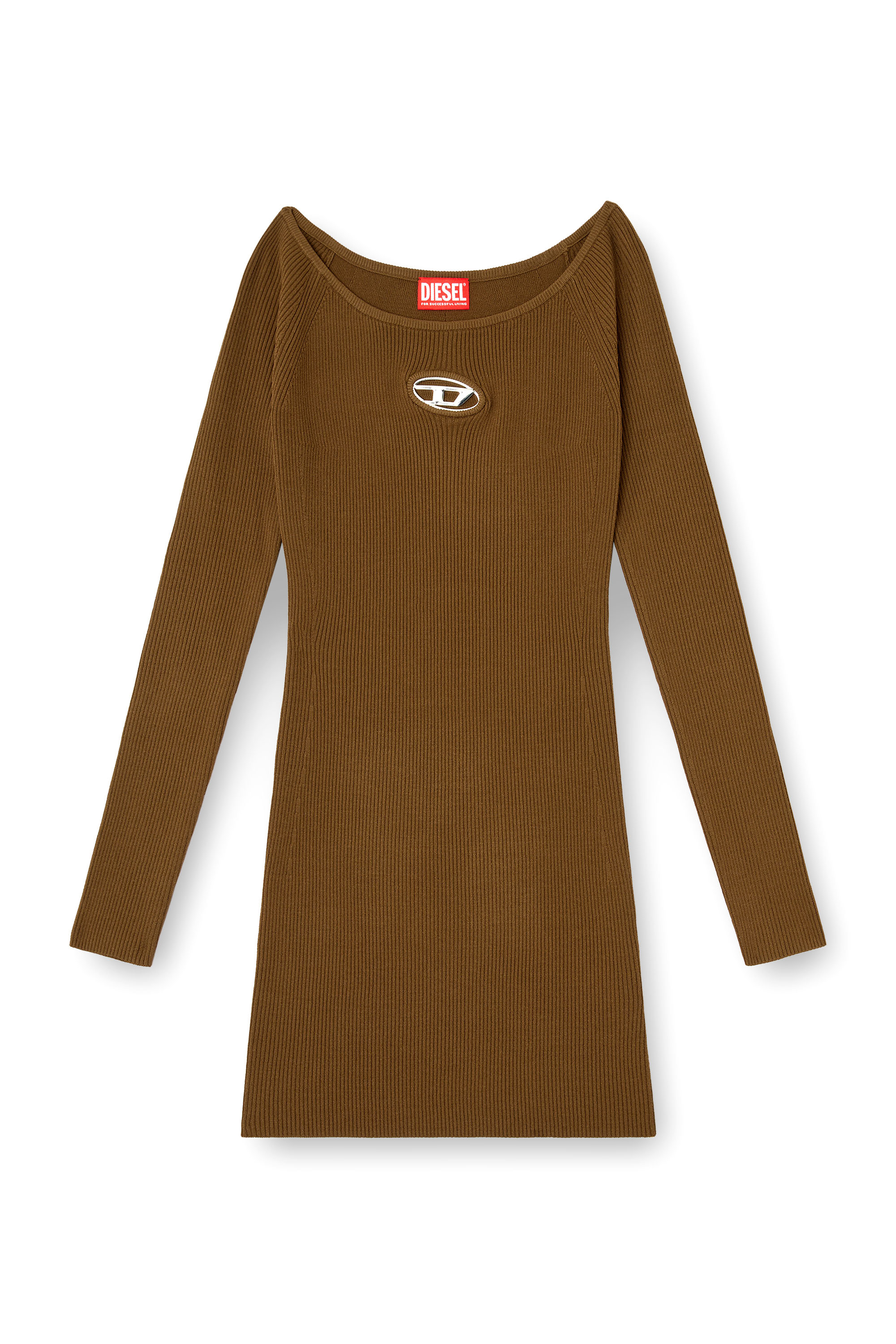 Diesel - M-VERA, Robe décolletée en maille côtelée Femme in Marron - 2