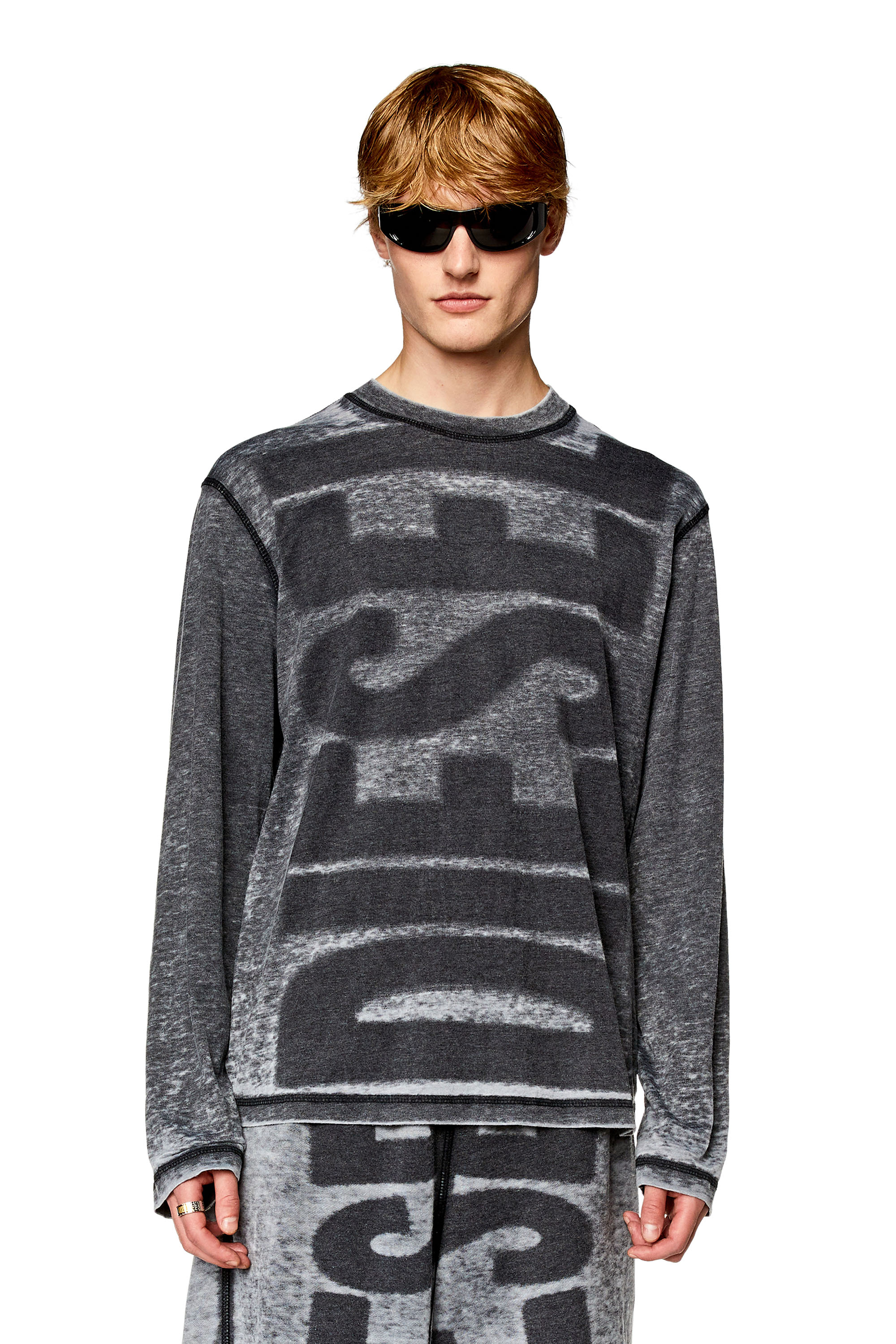 Diesel - T-CRANE-LS-L1, Man's Long-sleeve T-shirt with burn-out logo in Black - 3
