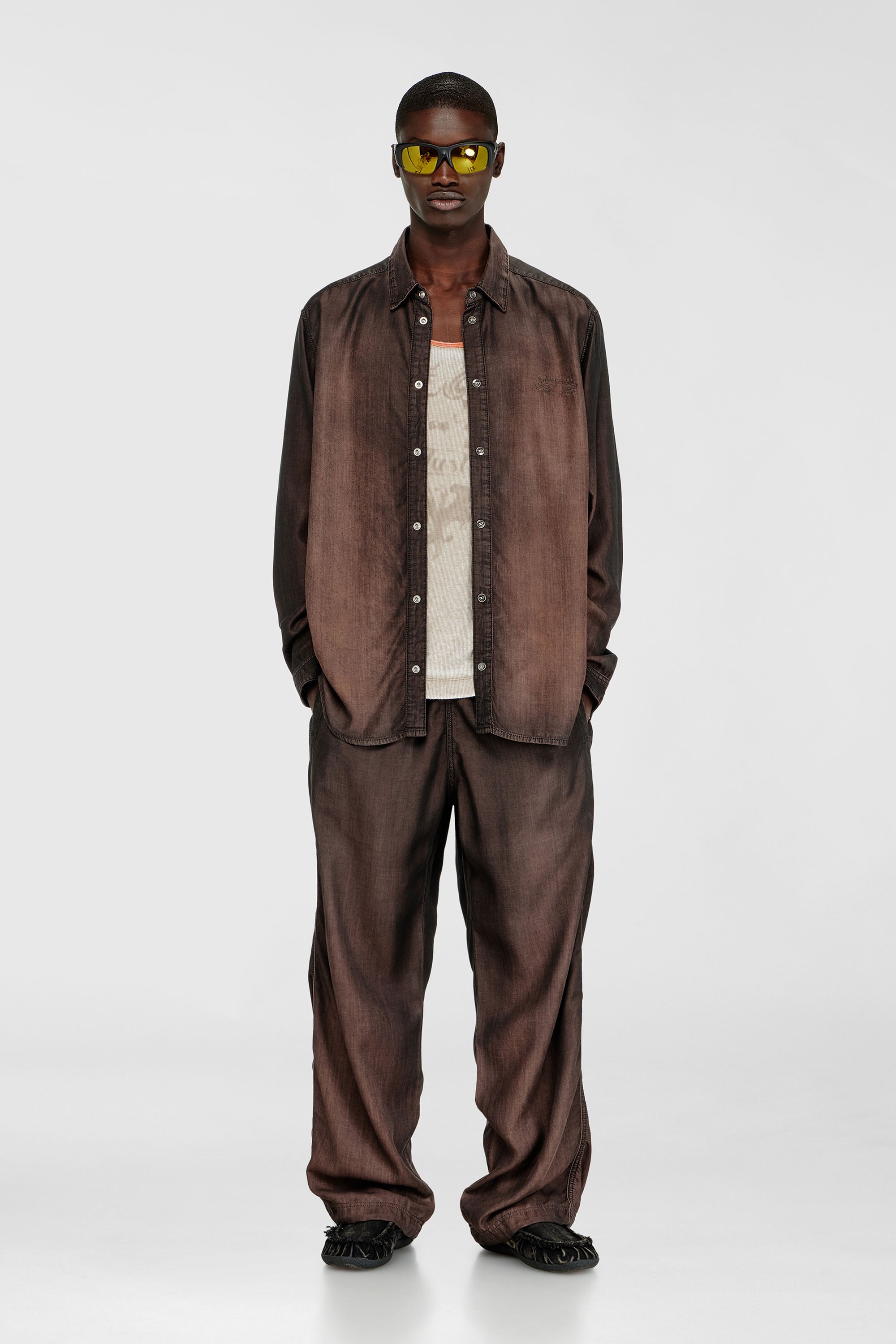 Diesel - D-SIMPLY-S16, Man's Shirt in fluid coated denim in Brown - 1