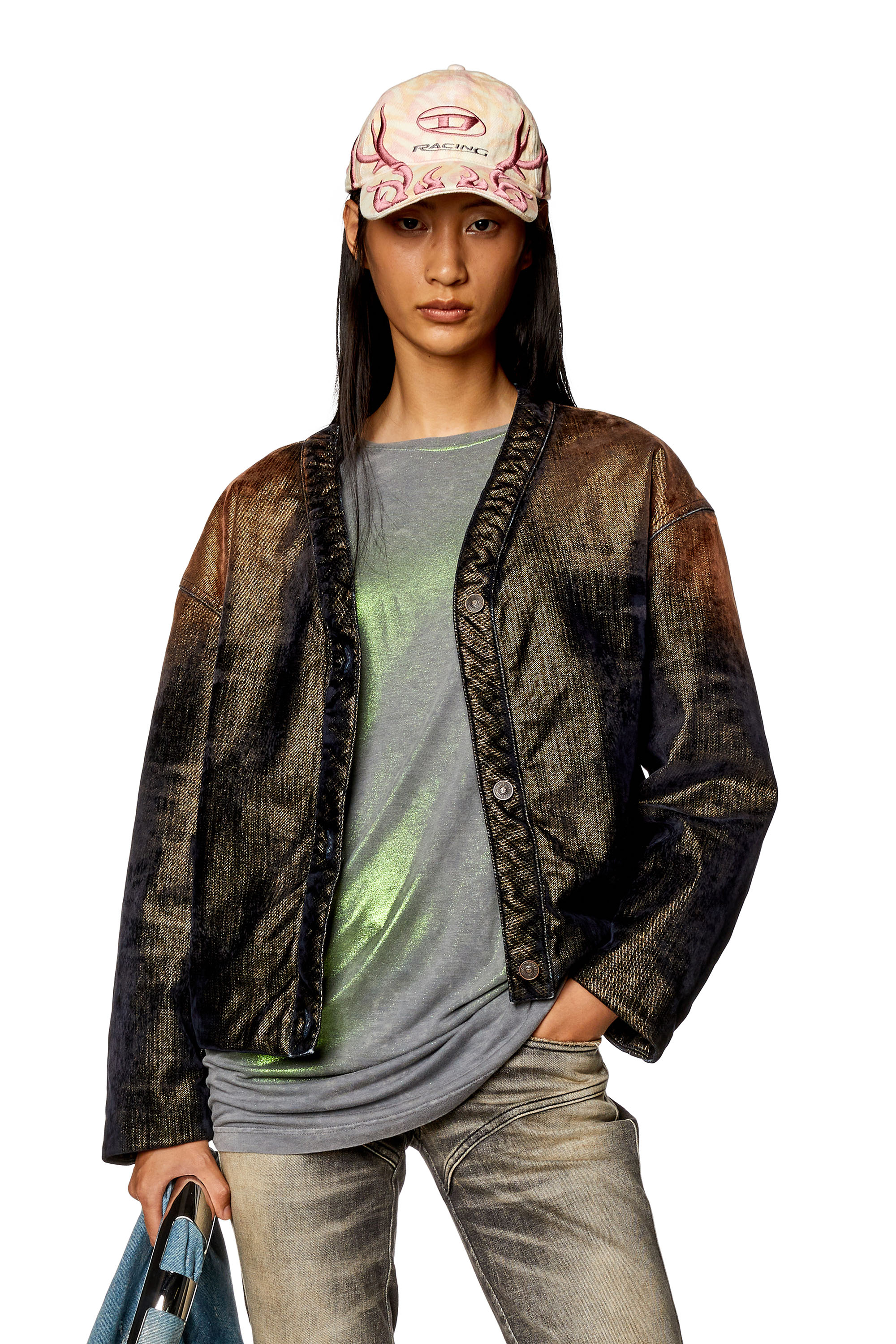 Diesel - DE-CONF-S, Woman's Jacket in shimmery denim in Black/Brown - 3