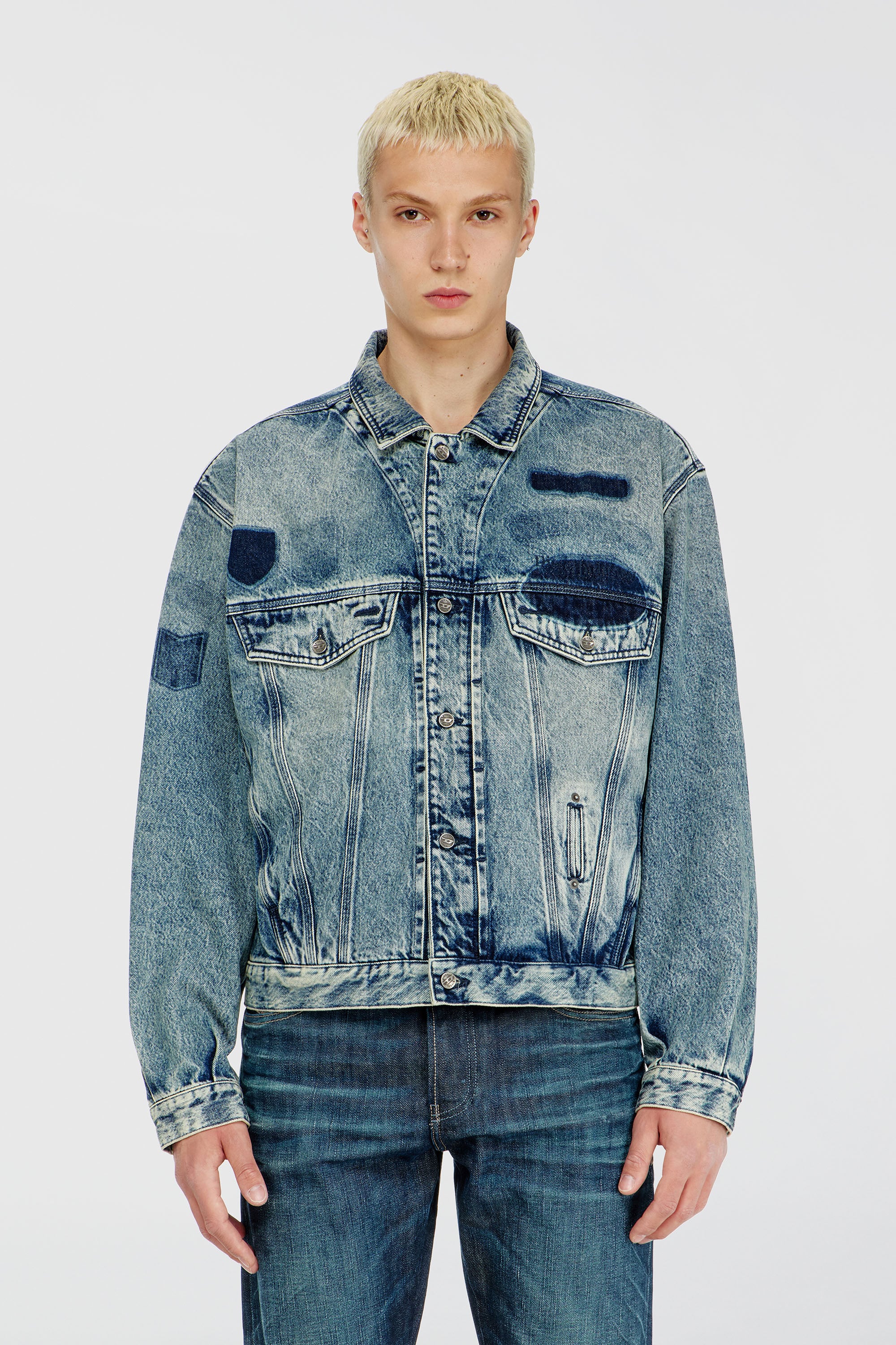 Diesel - D-DENVER-S2, Veste trucker avec effets patch Mixte in Bleu - 1