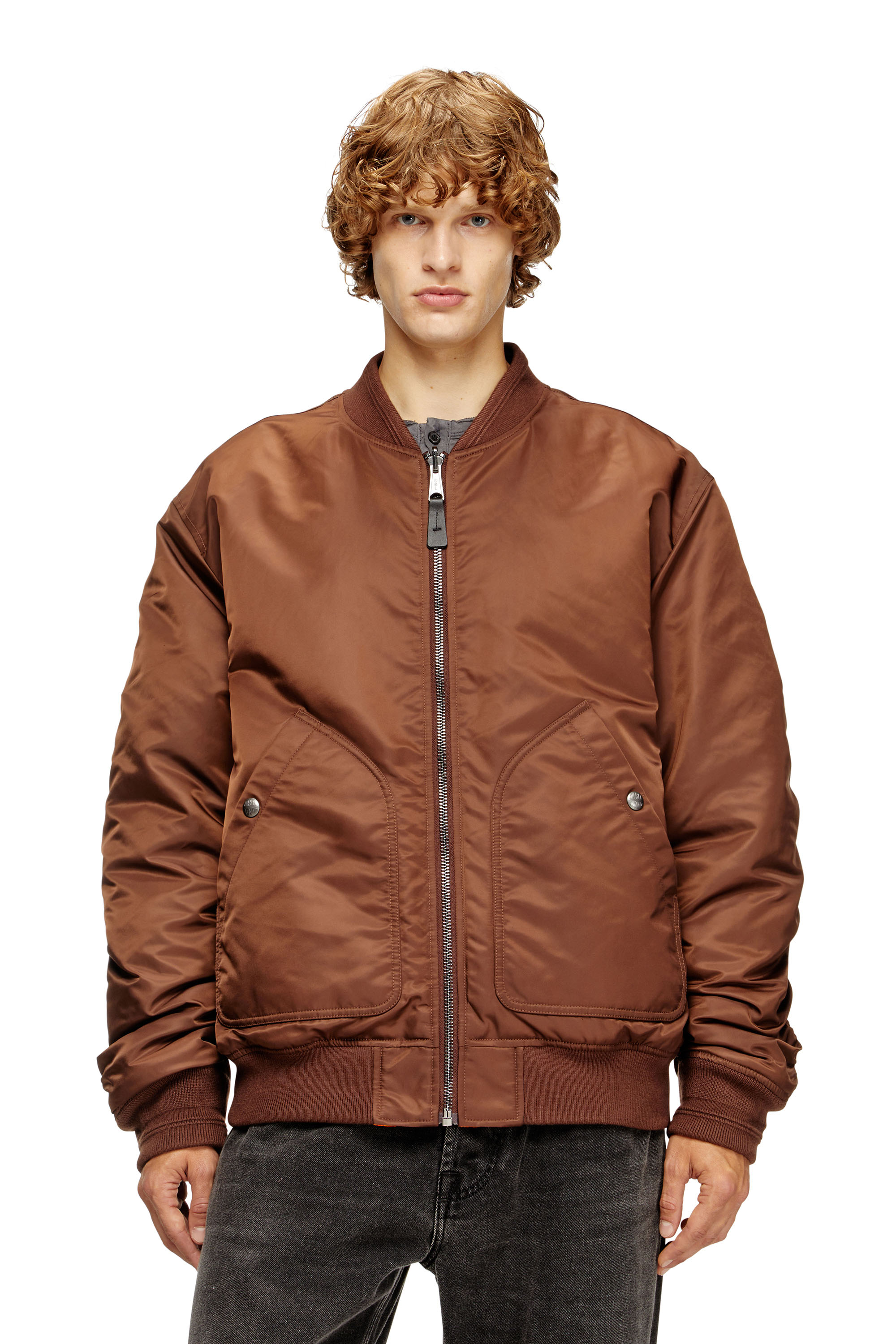 Diesel - J-HELD, Male's Bomber in padded nylon with Oval D in Brown - 1