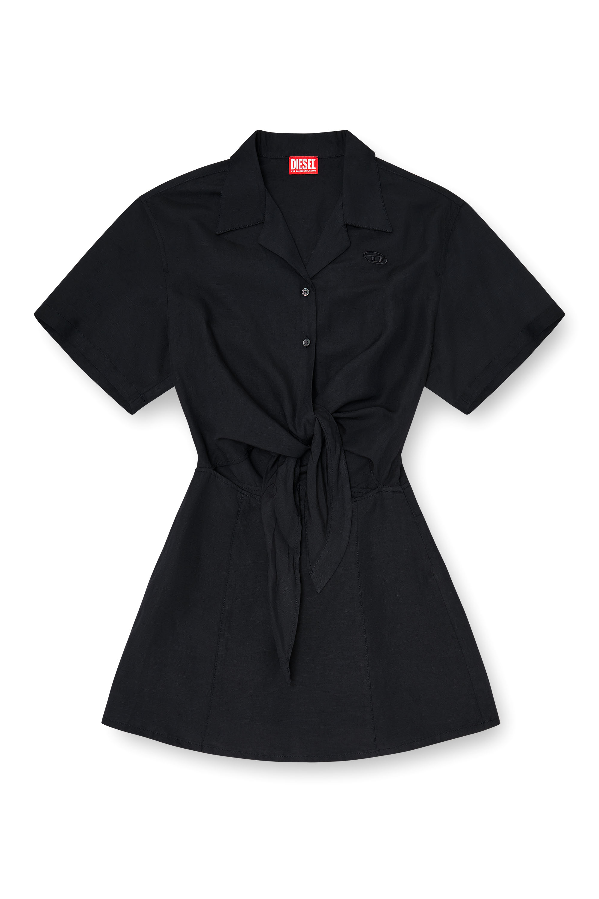 Diesel - D-STALL, Woman's Linen-blend mini dress with waist knot in Black - 3